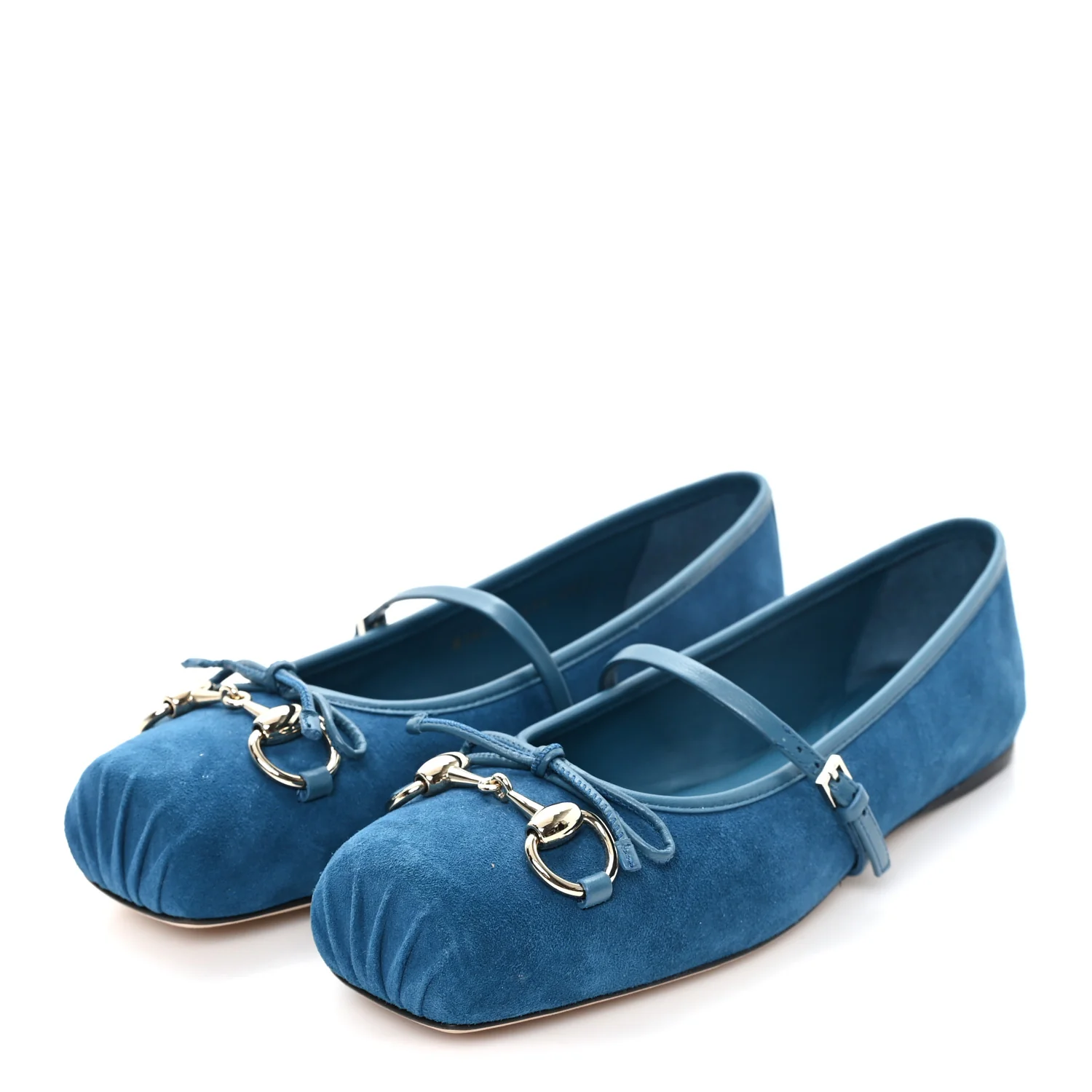Kid Scamosciato Horsebit Ballet Flats 37.5 Deep Acqua - Image 4