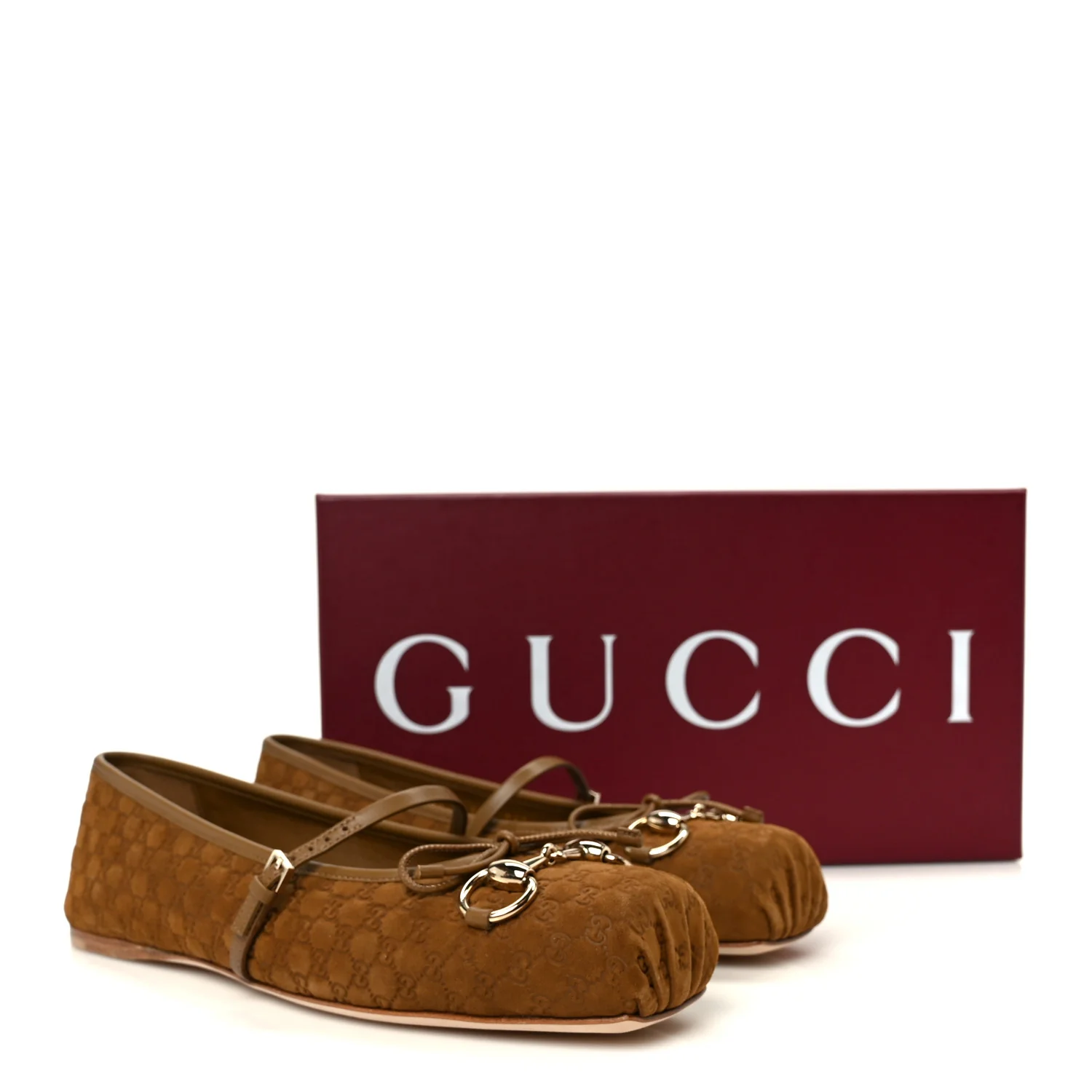 Kid Scamosciato Micro GG Monogram Horsebit Ballet Flats 37.5 Cuoio Dafne - Image 10