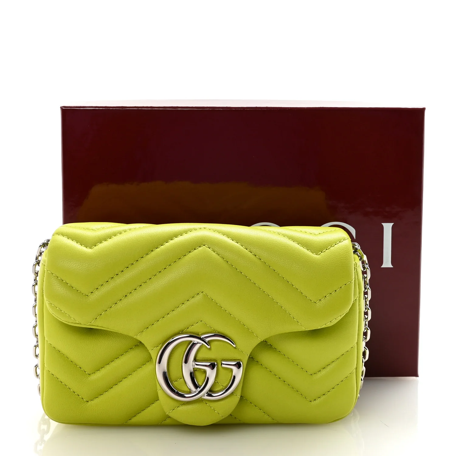 Lambskin Matelasse Mini GG Marmont Shoulder Bag Bright Green - Image 11