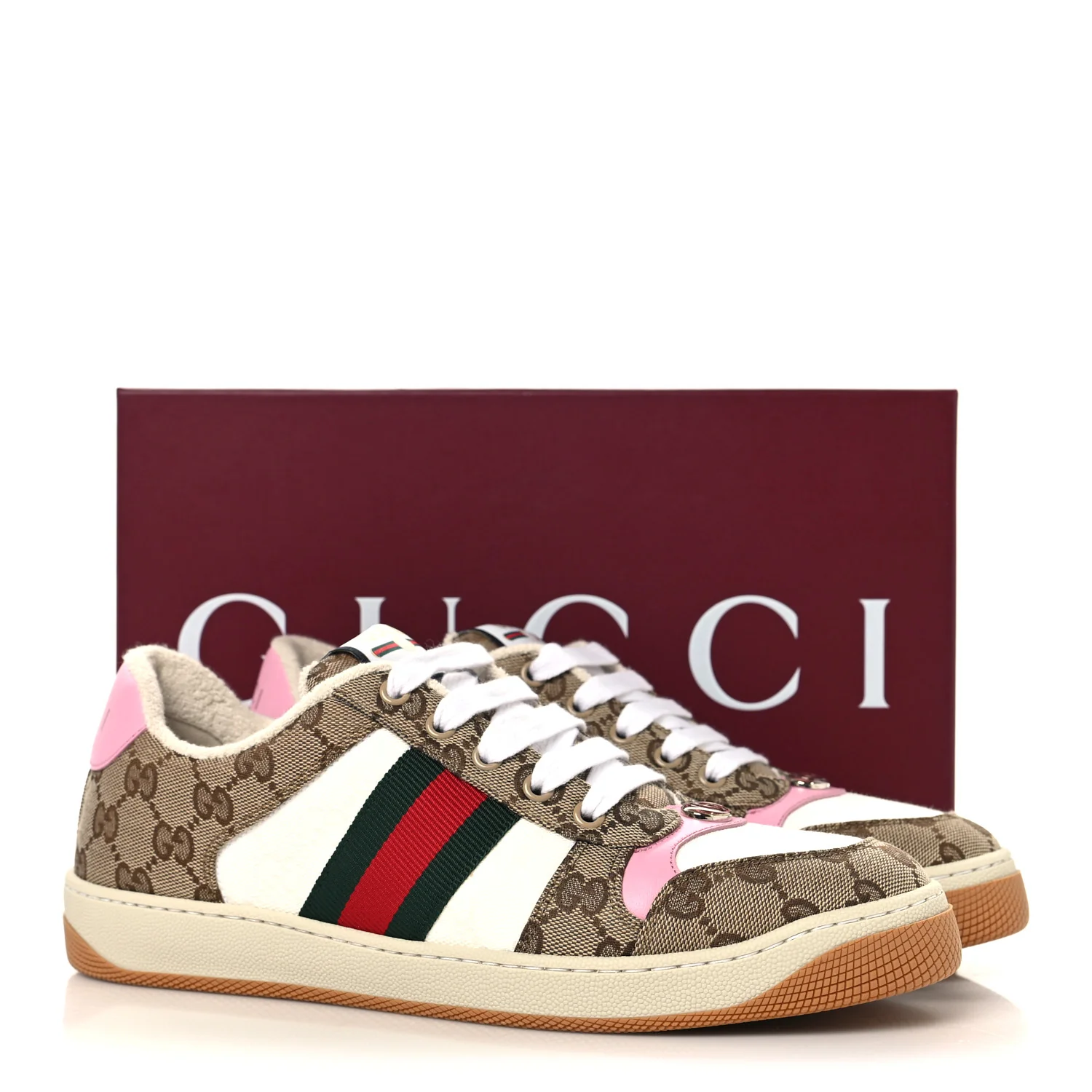 Lame GG Monogram Nubuck Web Screener Sneakers 40 Beige Ebony Pink - Image 10