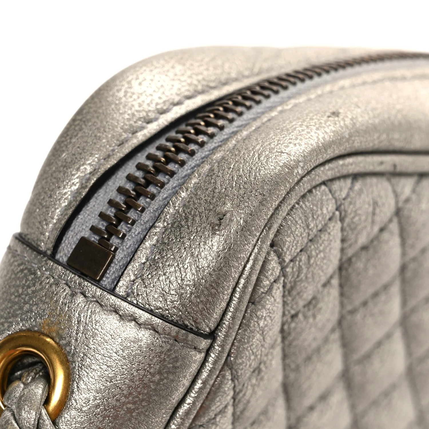 Laminated Nappa Web Trapuntata Mini GG Shoulder Bag Argento - Image 11