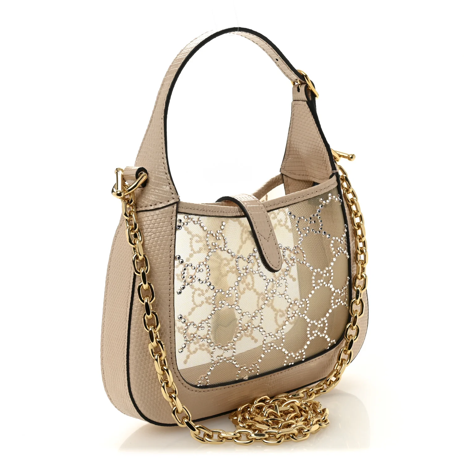 Lizard Mesh Crystal GG Monogram Mini Jackie 1961 Hobo Light Powder Skin Rose - Image 3