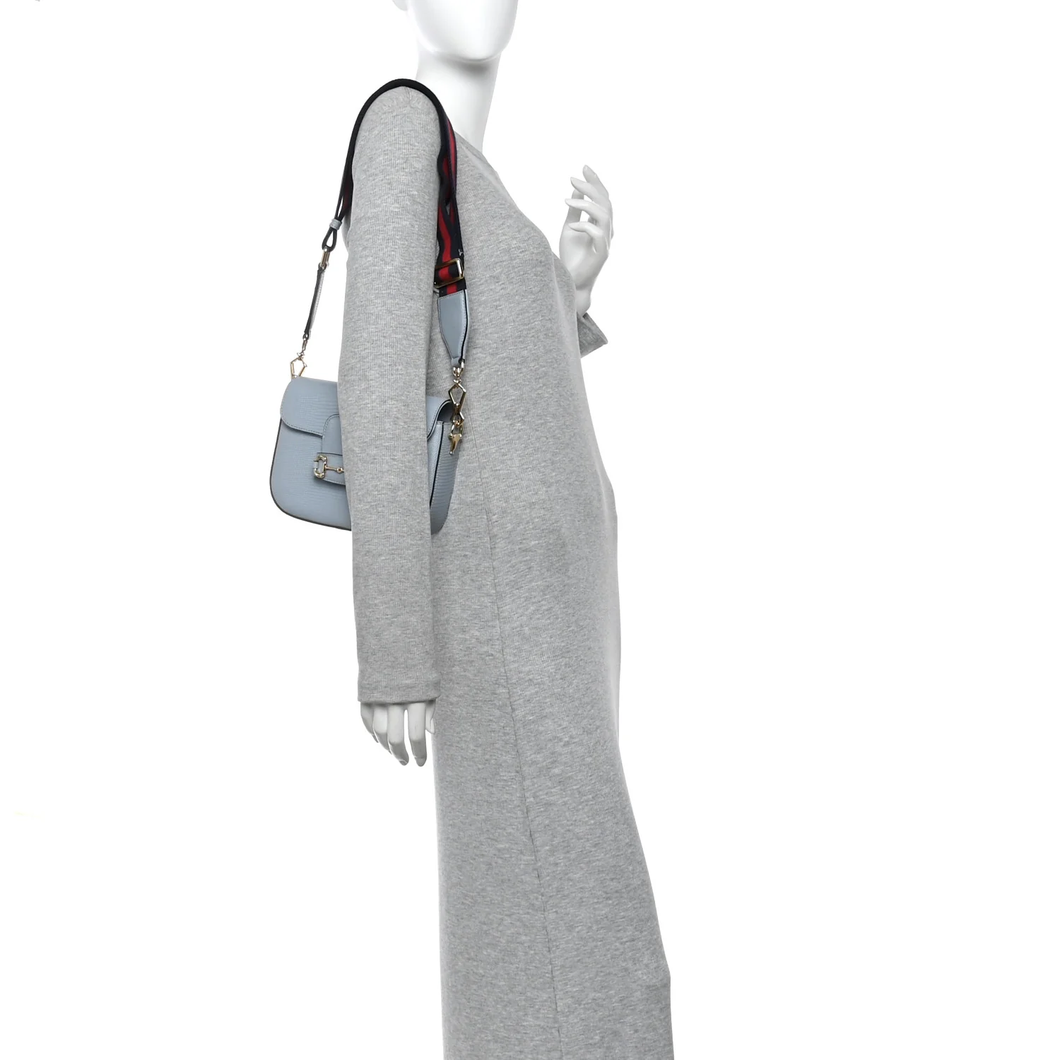 Lizard Web Mini Horsebit 1955 Shoulder Bag Light Blue - Image 2