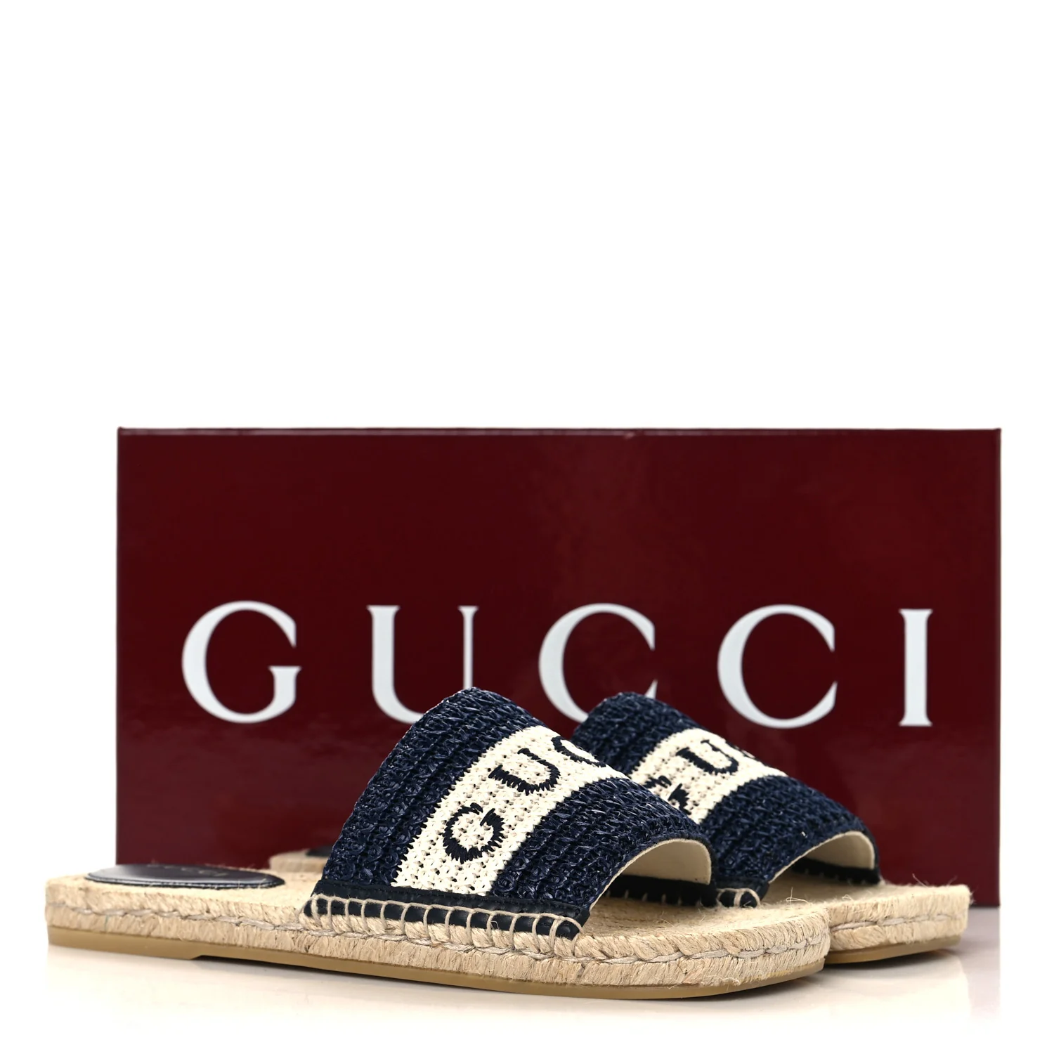 Macrochet Raffia Logo Flat Slide Espadrille Sandals 37.5 Blue Great White - Image 10