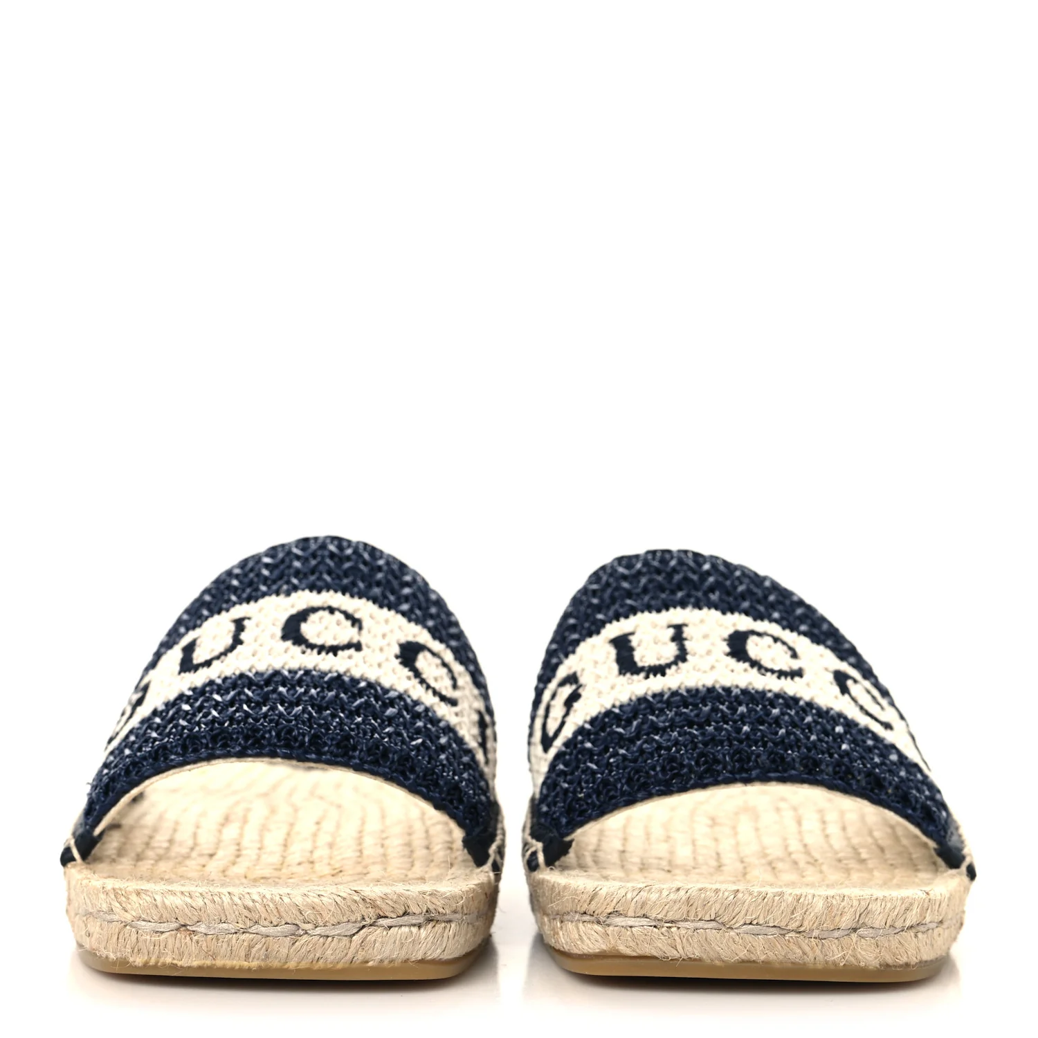 Macrochet Raffia Logo Flat Slide Espadrille Sandals 37.5 Blue Great White - Image 3