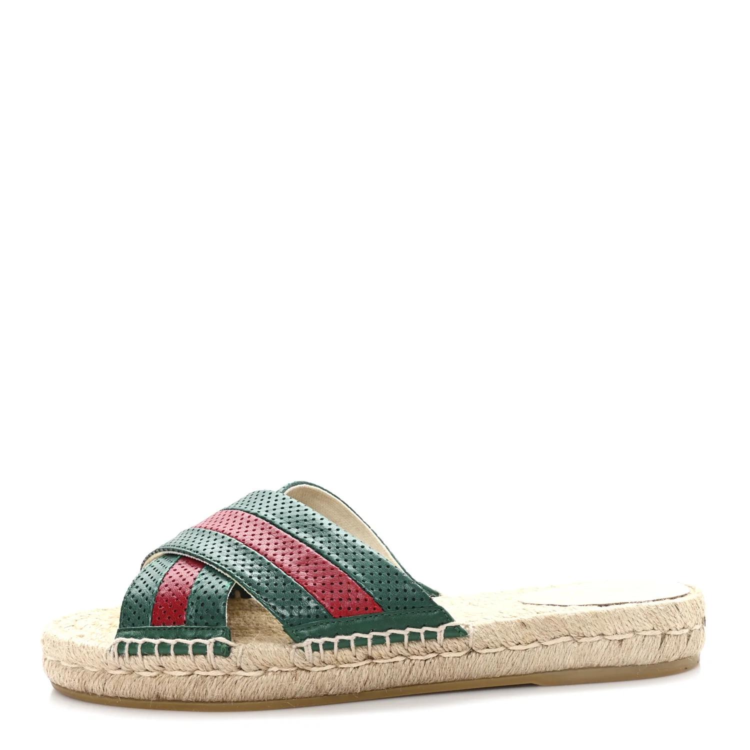 Malaga Kid Perforated Criss Cross Espadrille Slide Sandals 38.5 Emerald Hibiscus Red