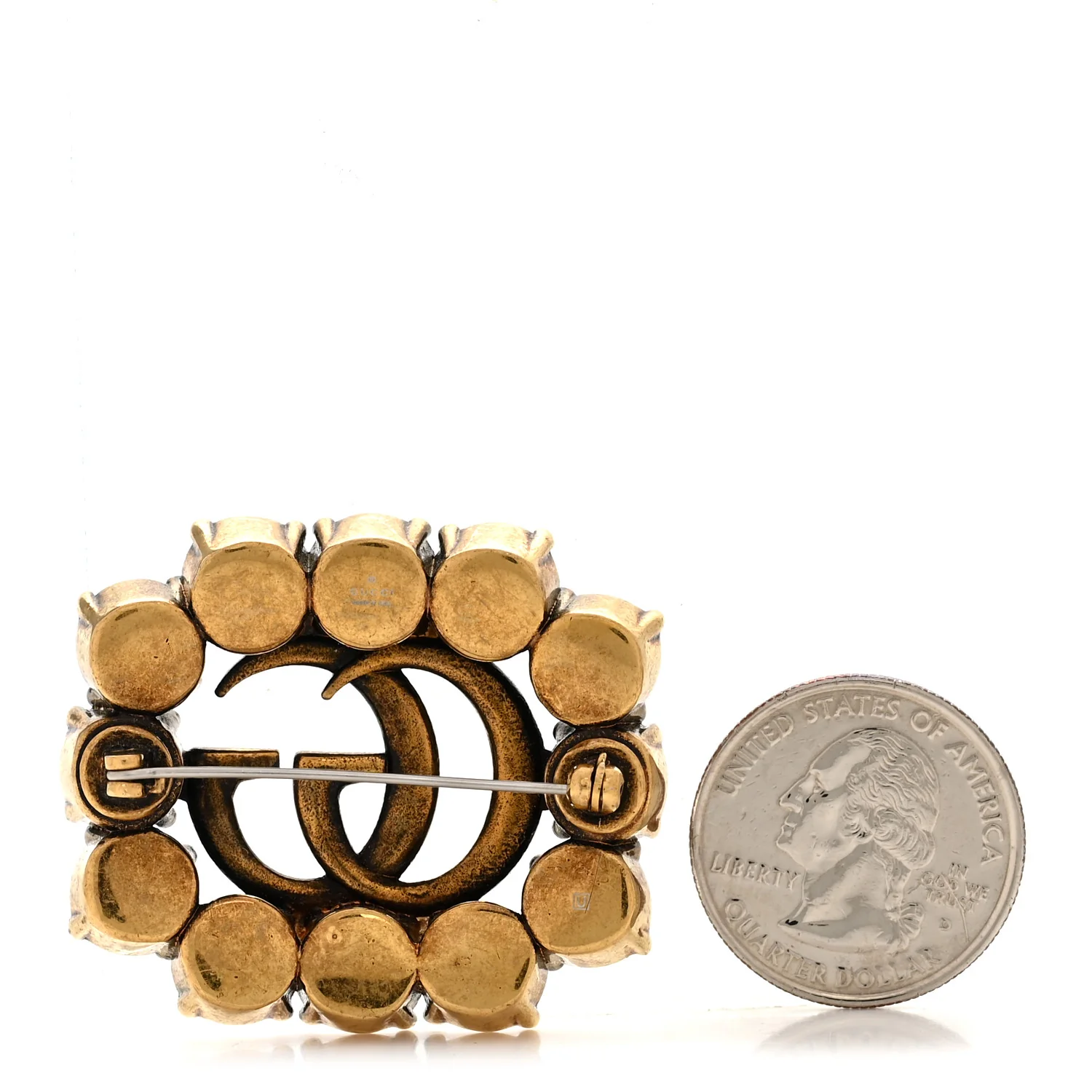 Metal Crystal Double G Brooch Aged Gold - Image 2