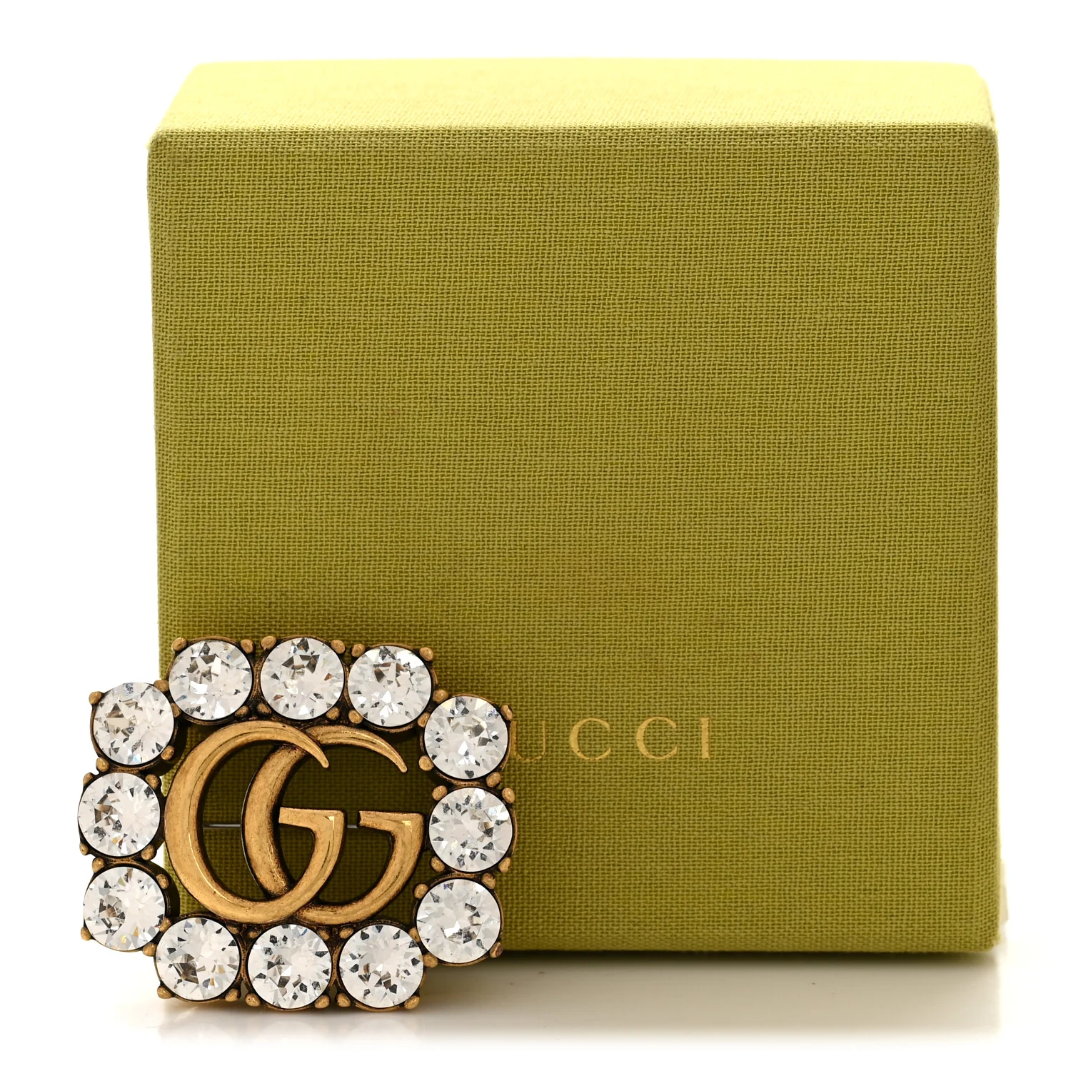 Metal Crystal Double G Brooch Aged Gold - Image 5