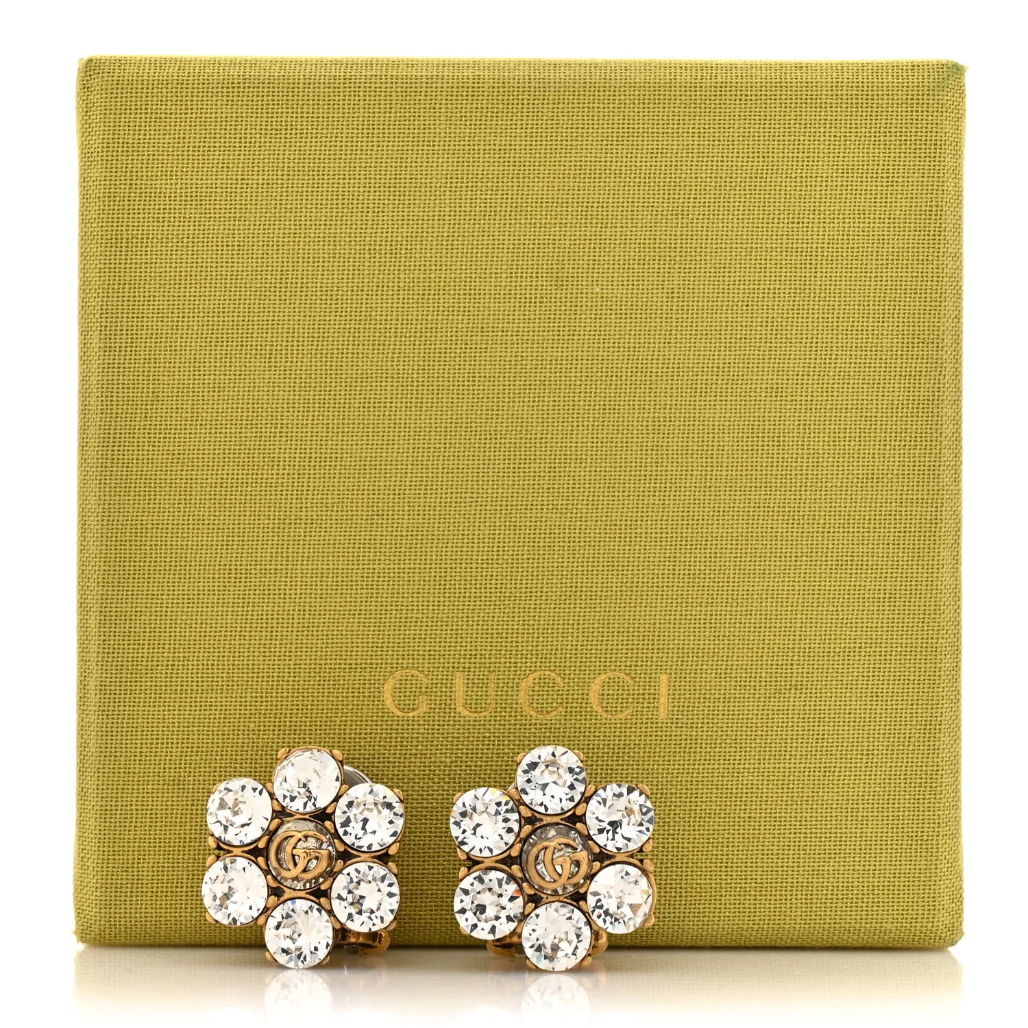 Metal Crystal Double G Clip On Earrings Aged Gold - Image 5