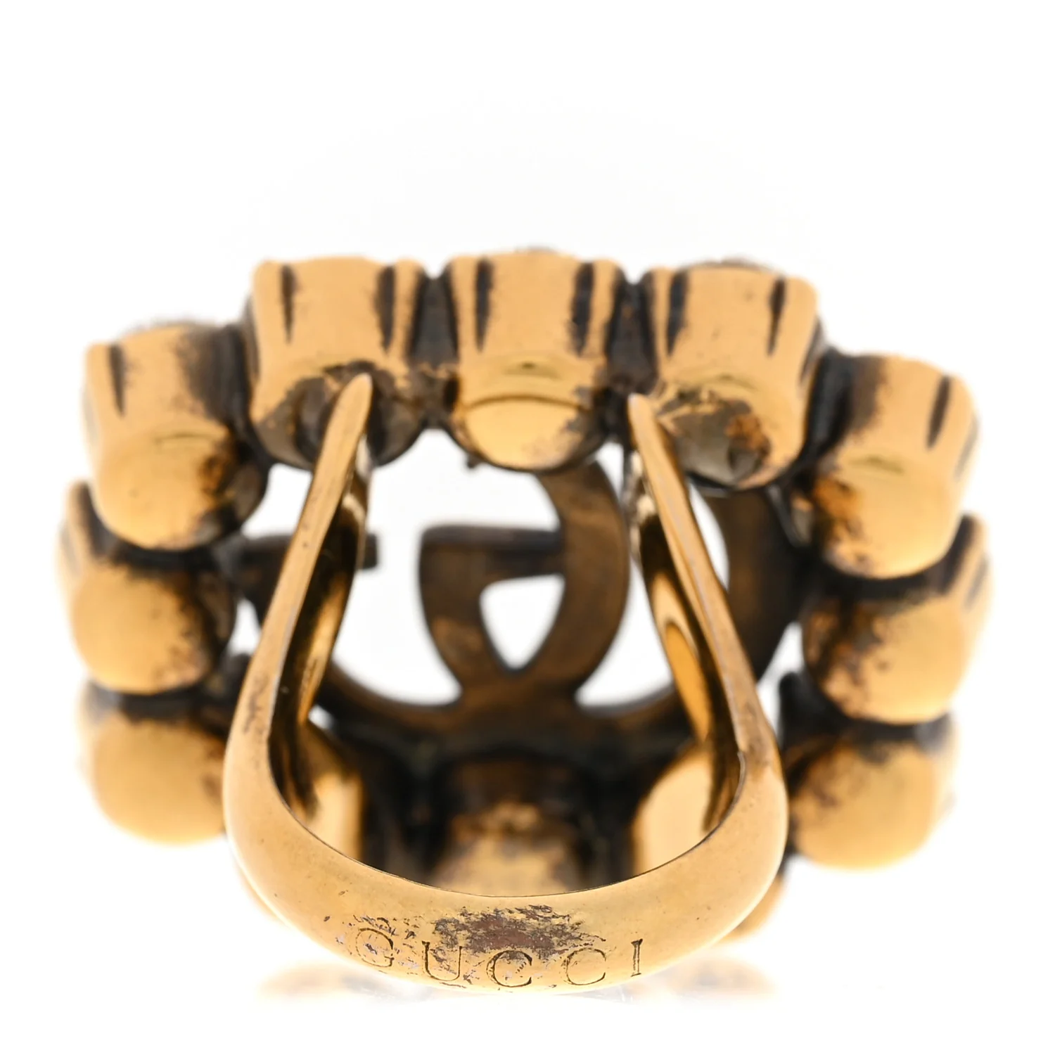 Metal Crystal Double G Ring XS Aged Gold - Image 3