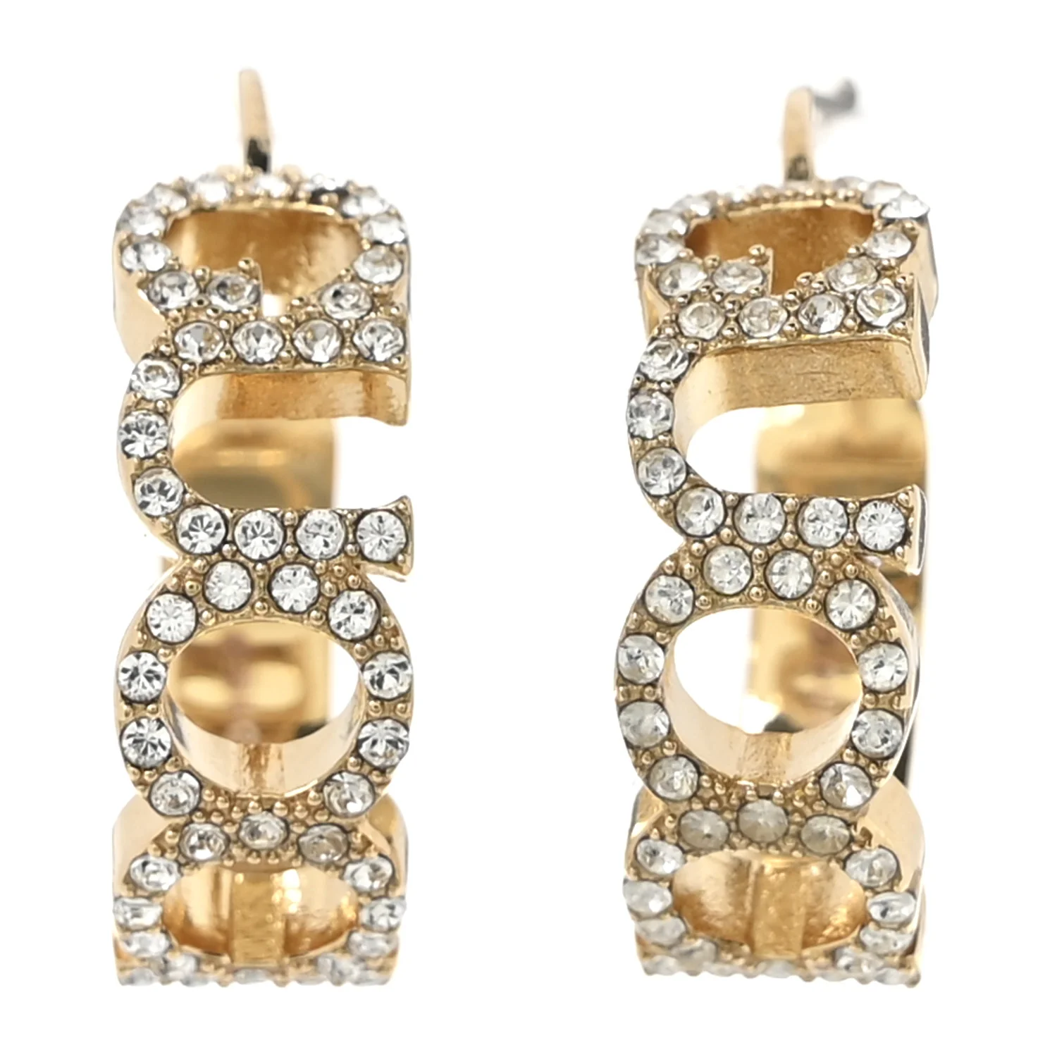 Metal Crystal Logo Hoop Earrings Gold