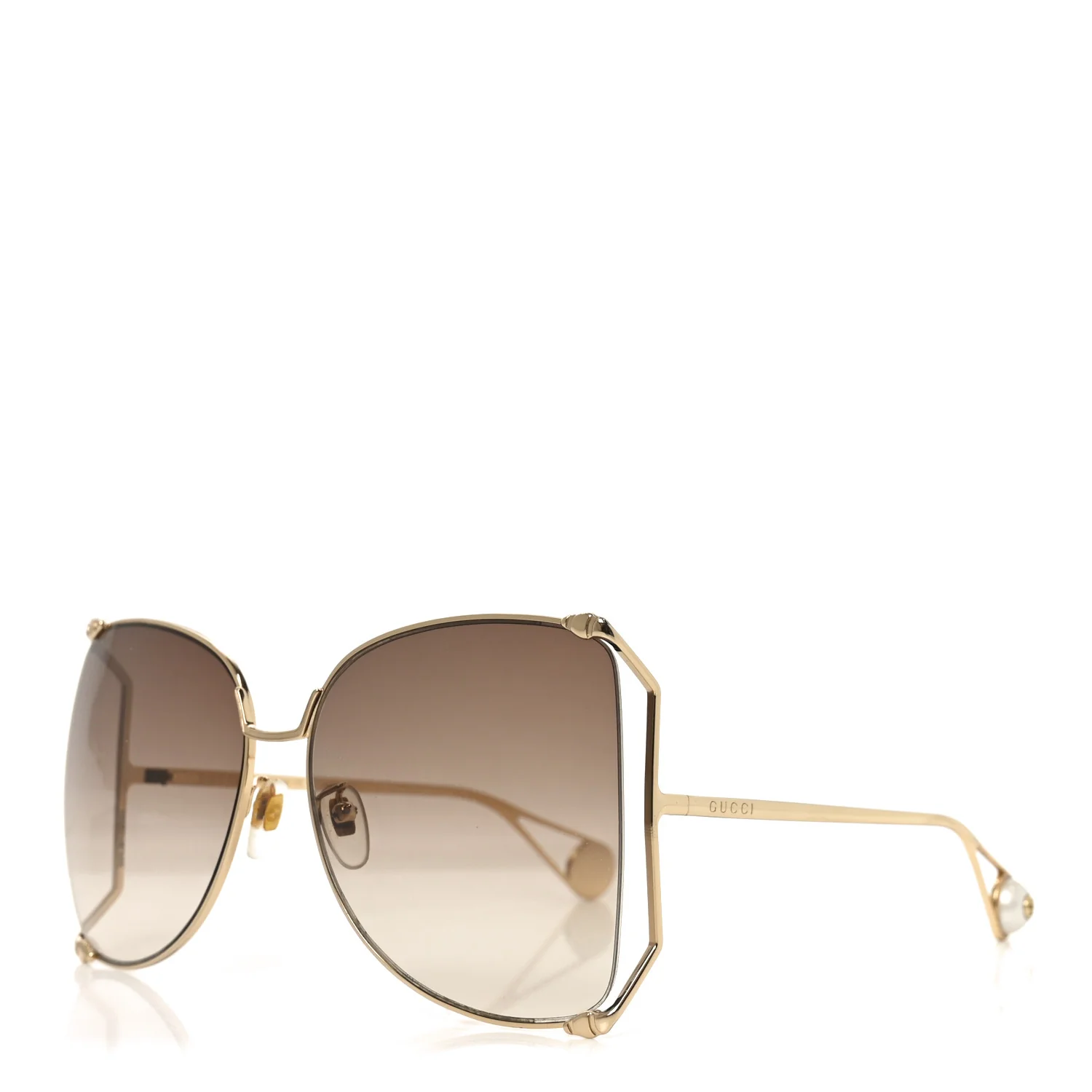 Metal Oversized Round Sunglasses GG0252S Gold Brown