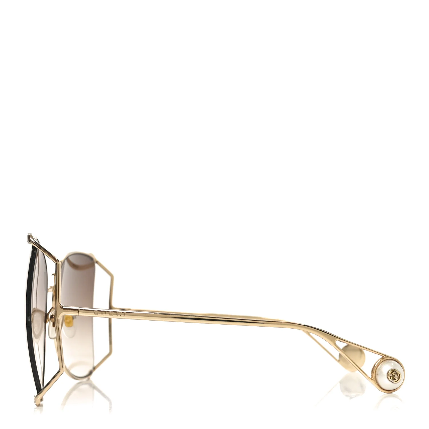 Metal Oversized Round Sunglasses GG0252S Gold Brown - Image 3