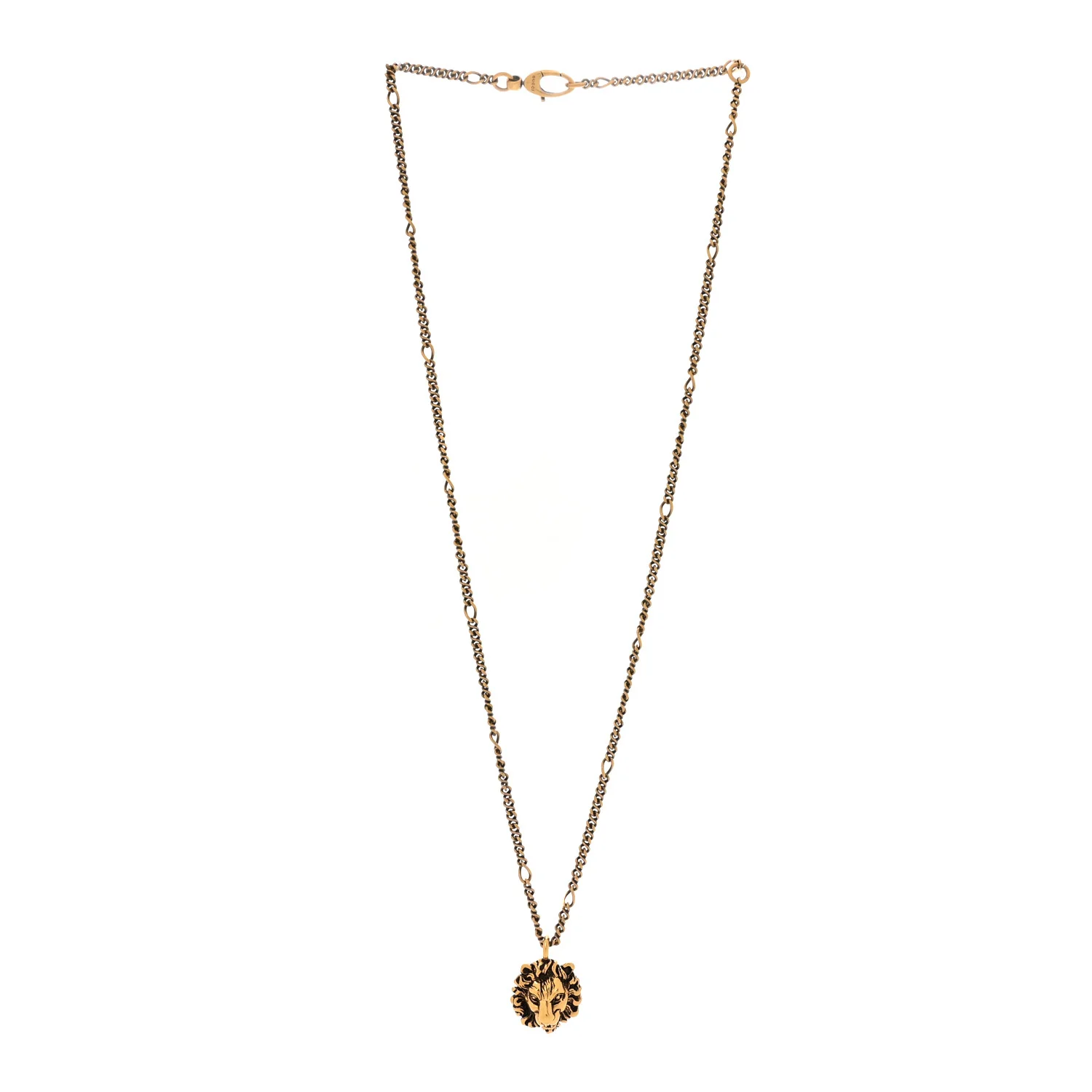Metal Pearl Crystal Lion Head Necklace Aged Gold Multicolor - Image 3