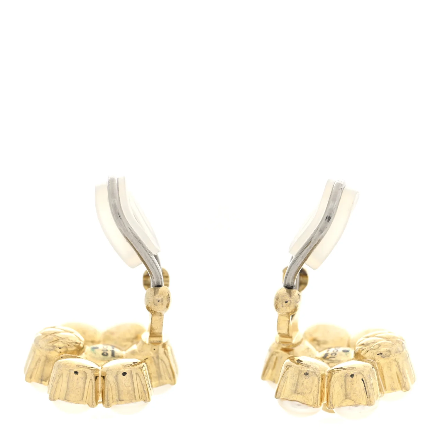Metal Pearl Double G Clip On Earrings Aged Gold - Image 3