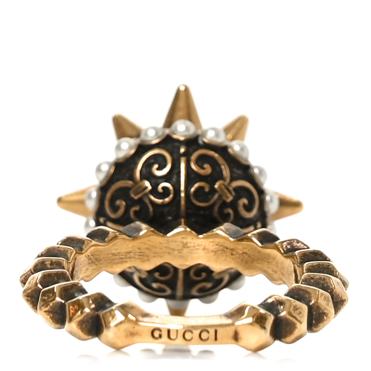 Metal Pearl Spike Studded Ring M Aged Gold - Image 3