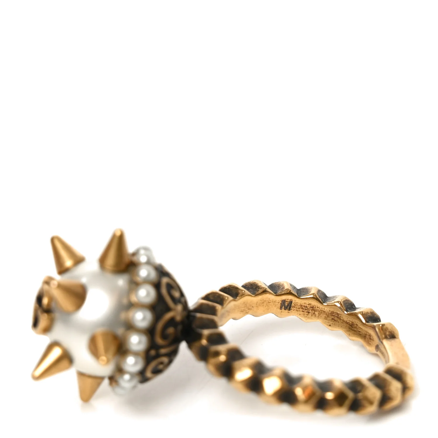Metal Pearl Spike Studded Ring M Aged Gold - Image 4