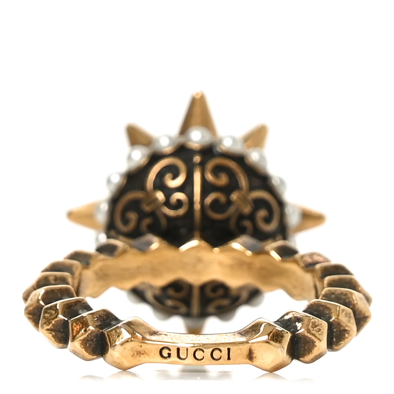 Metal Pearl Spike Studded Ring M Aged Gold - Image 5