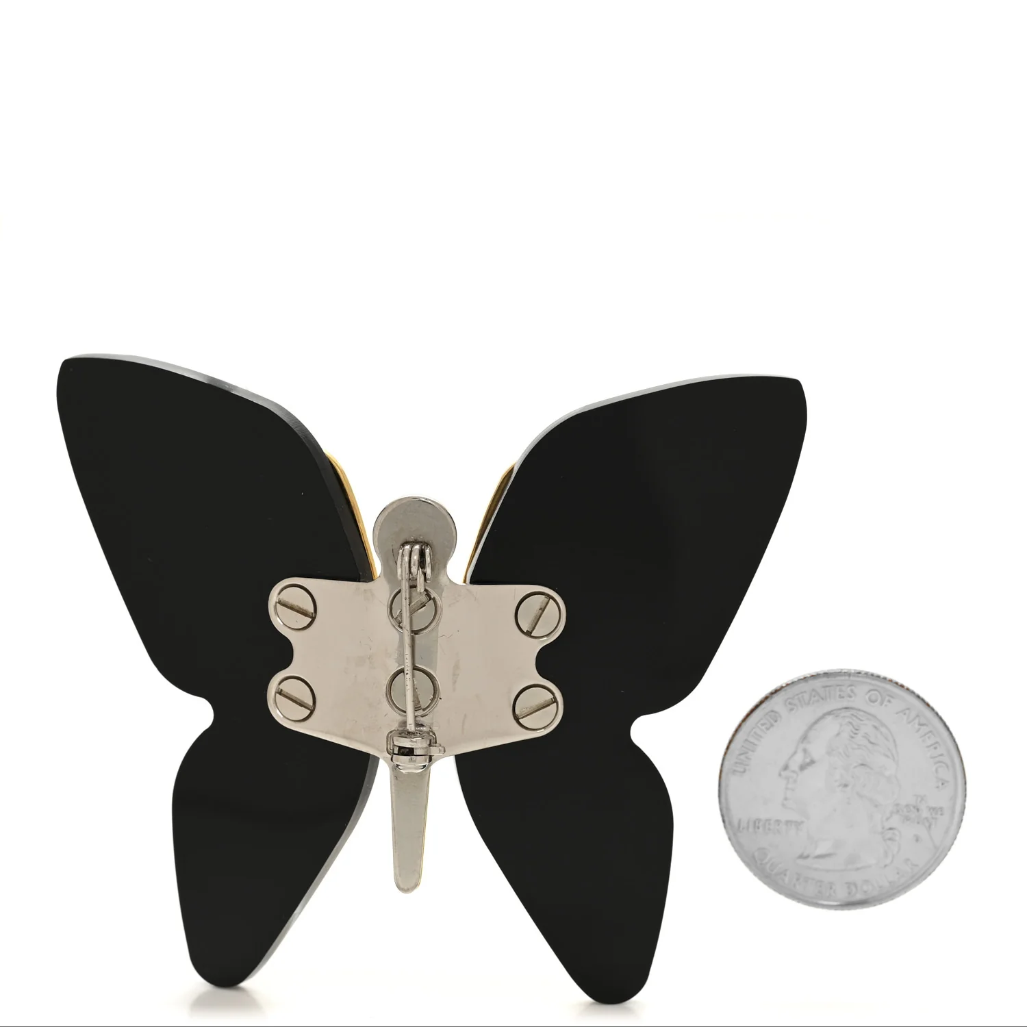 Metal Resin Butterfly Brooch Black Gold - Image 2