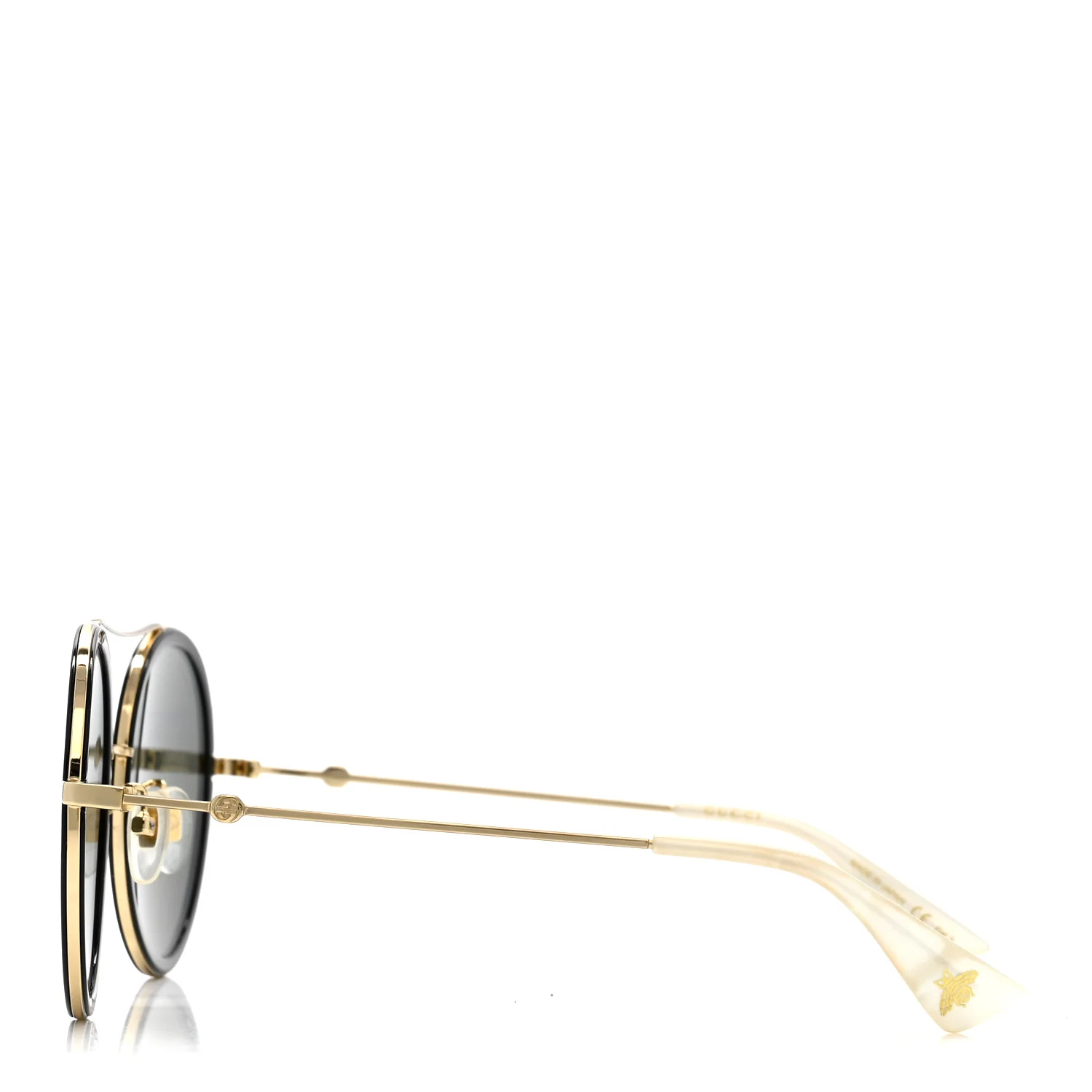 Metal Round Frame Tiger Print Sunglasses GG0061S Gold - Image 3