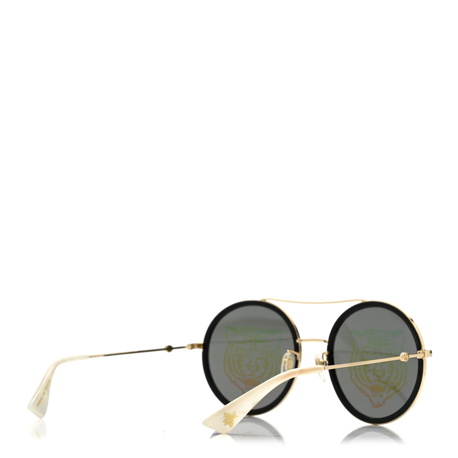 Metal Round Frame Tiger Print Sunglasses GG0061S Gold - Image 4