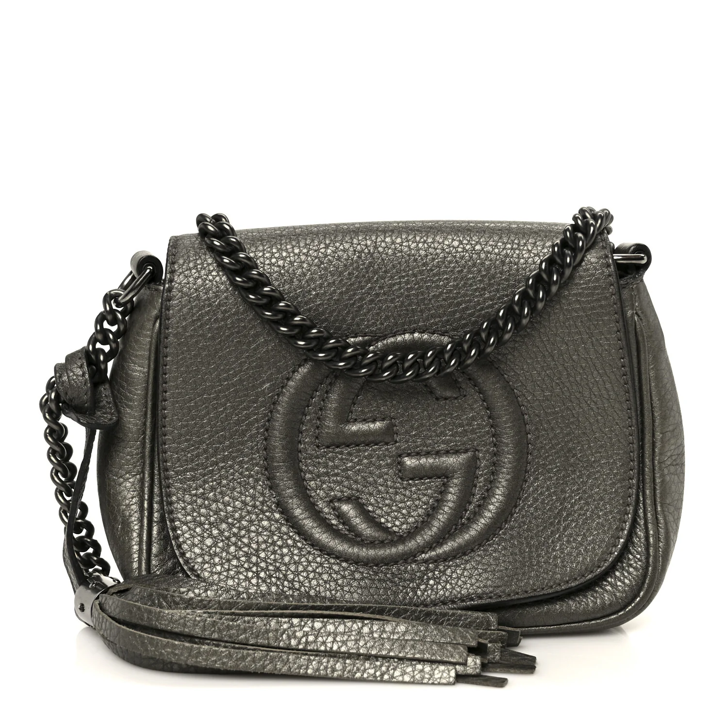 Metallic Pebbled Calfskin Small Soho Flap Crossbody Sasso
