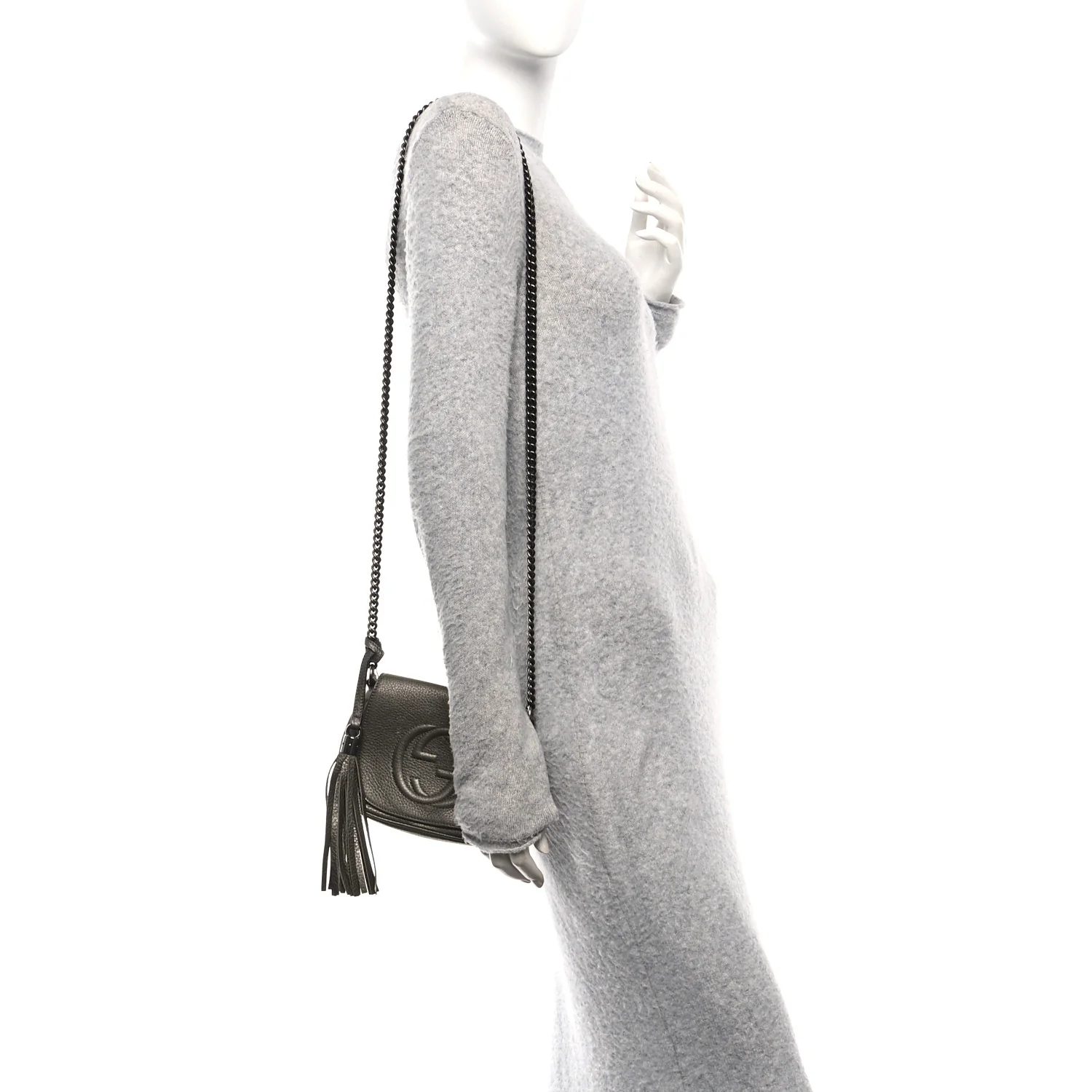 Metallic Pebbled Calfskin Small Soho Flap Crossbody Sasso - Image 2