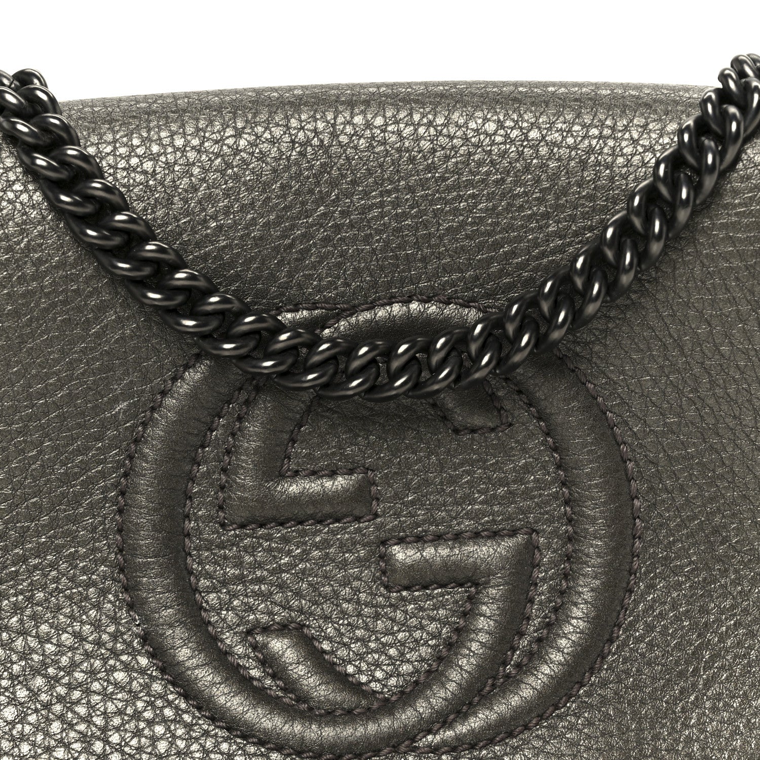 Metallic Pebbled Calfskin Small Soho Flap Crossbody Sasso - Image 9