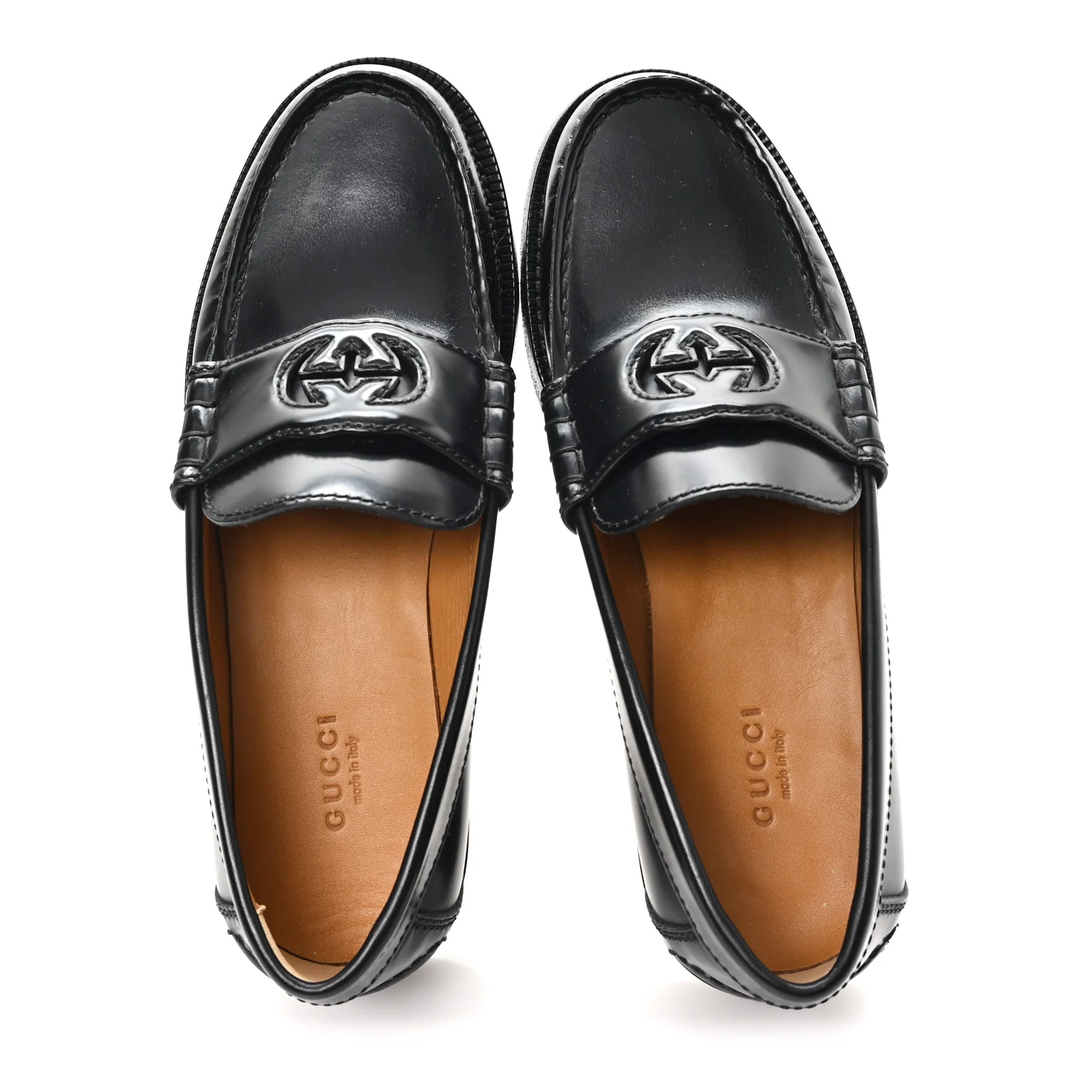 Millennial Ribot Cut Out Interlocking G Loafers 37 Black - Image 2
