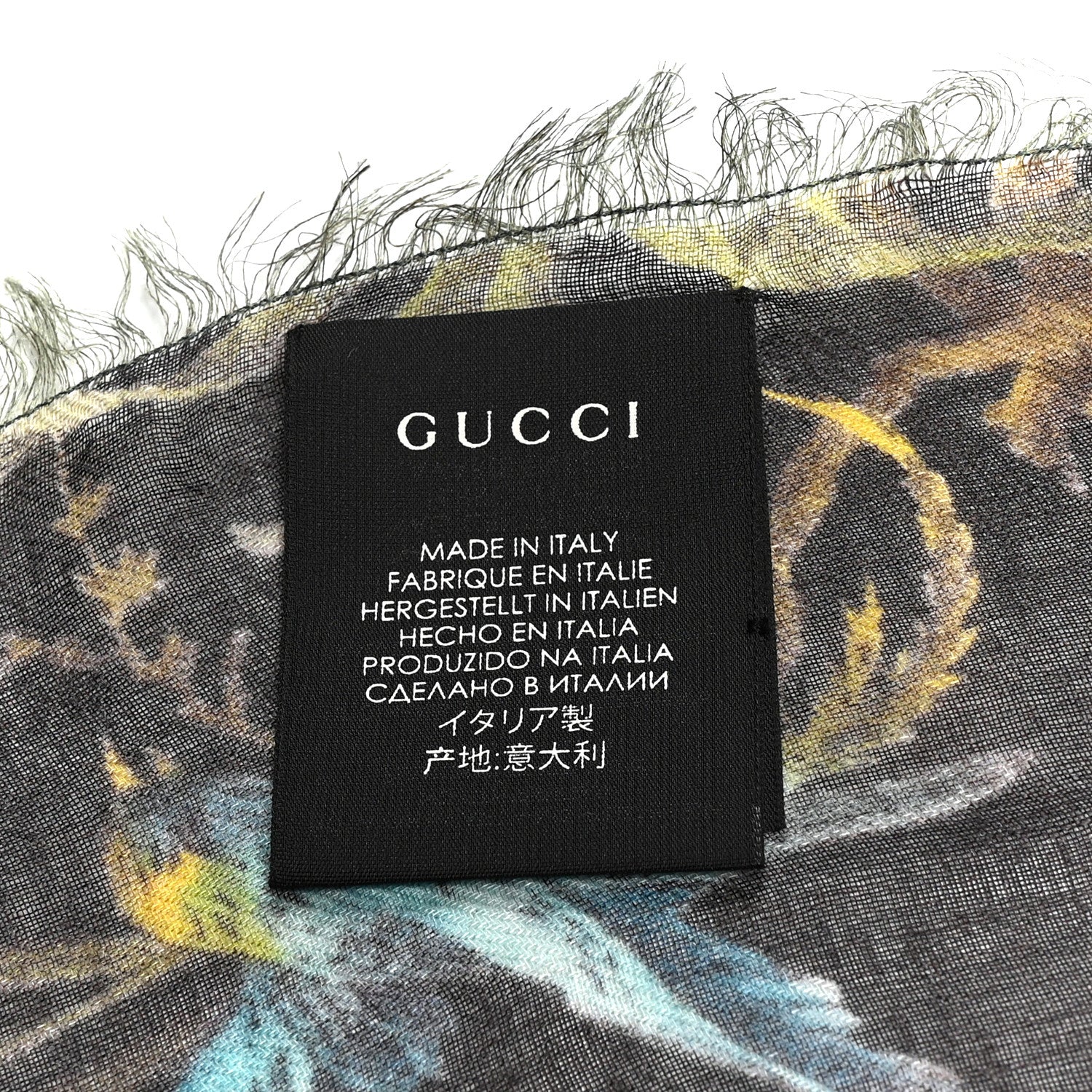 Modal Wool Tropical Print Shawl Scarf Black Multi - Image 2