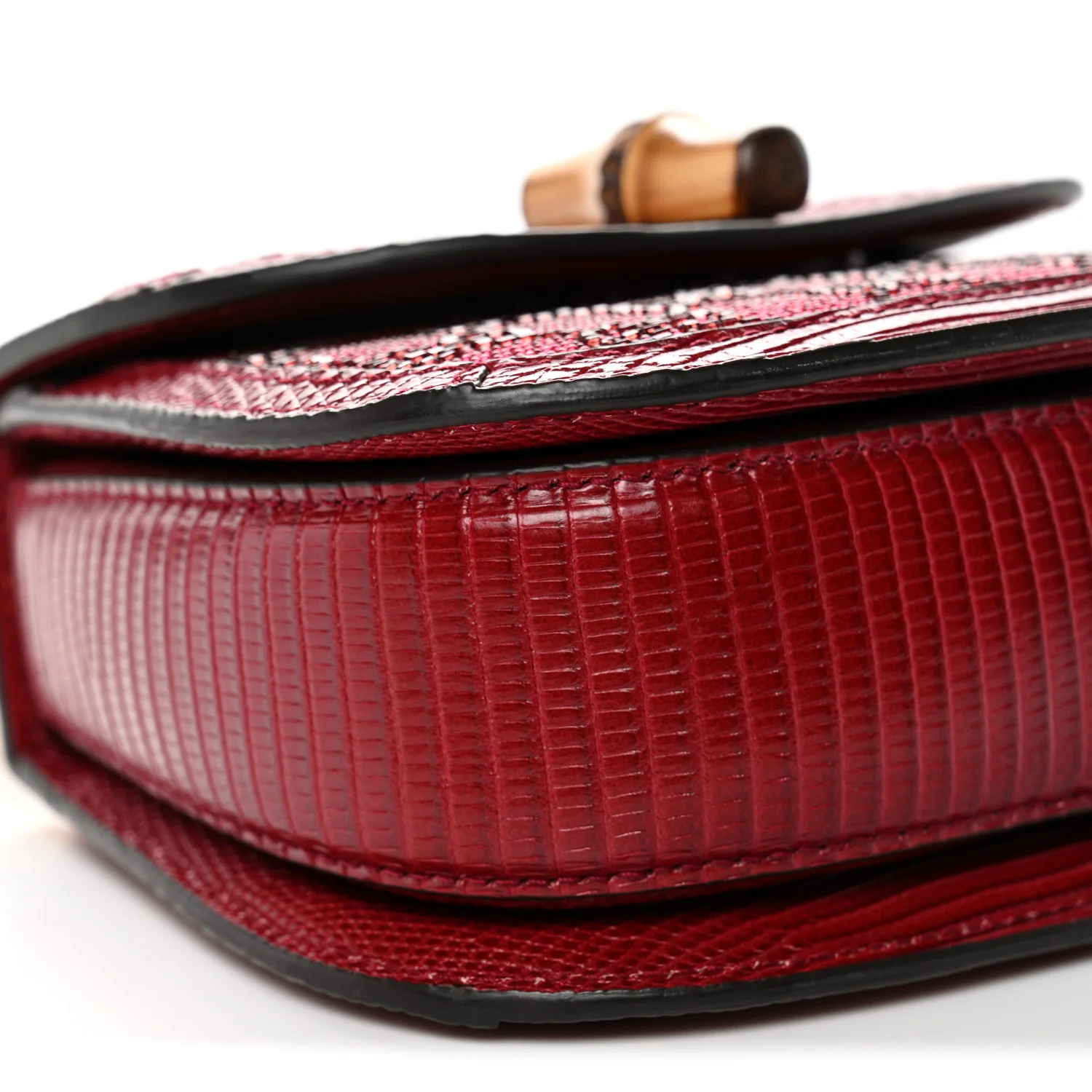 Moire Fabric Calfskin Rhinestone Monogram Monochrome Lizard Embossed Mini Bamboo 1947 Top Handle Chain Bag Red - Image 8