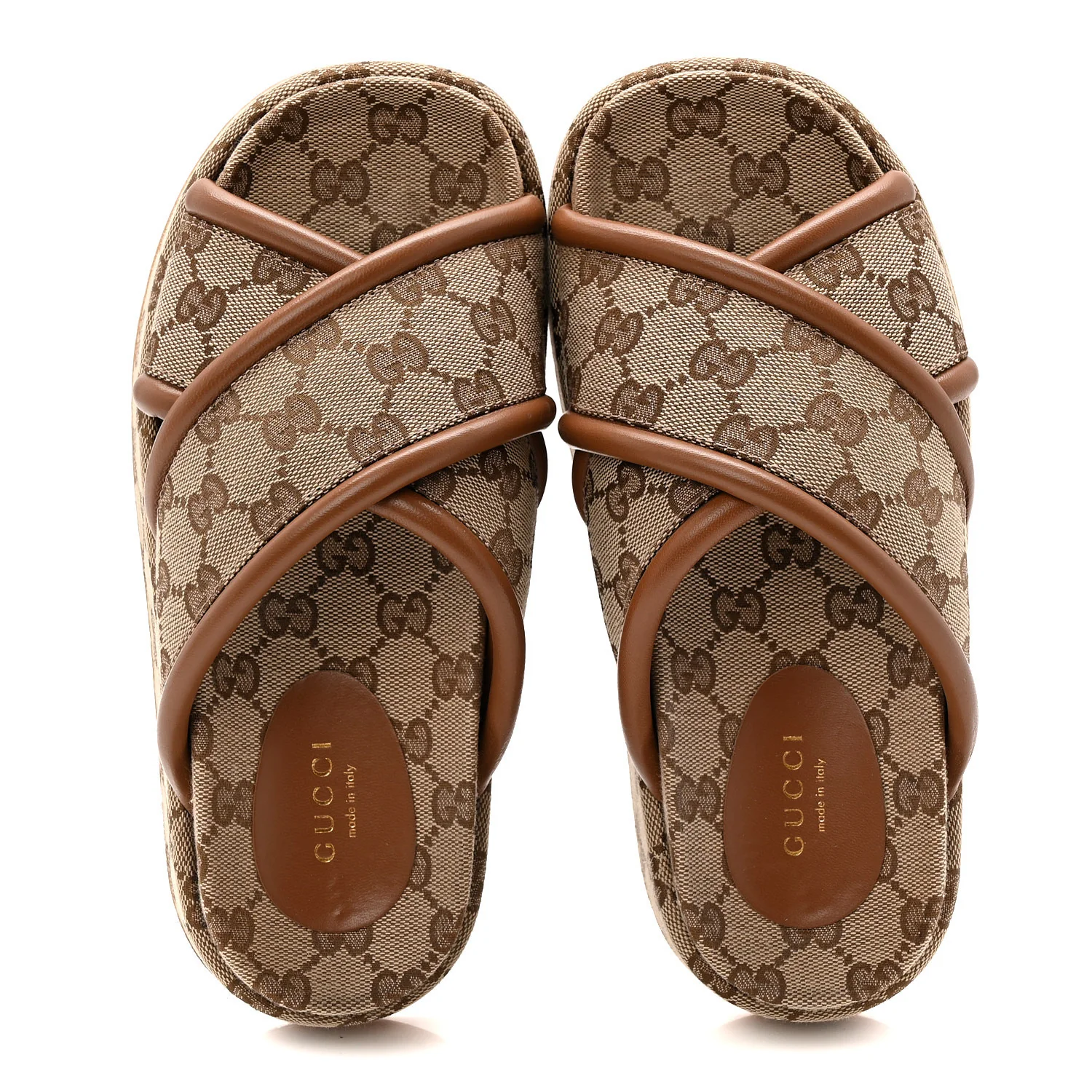 Monogram GG Calfskin Angelina Platform 55mm Slide Sandals 35 Camel Ebony - Image 2