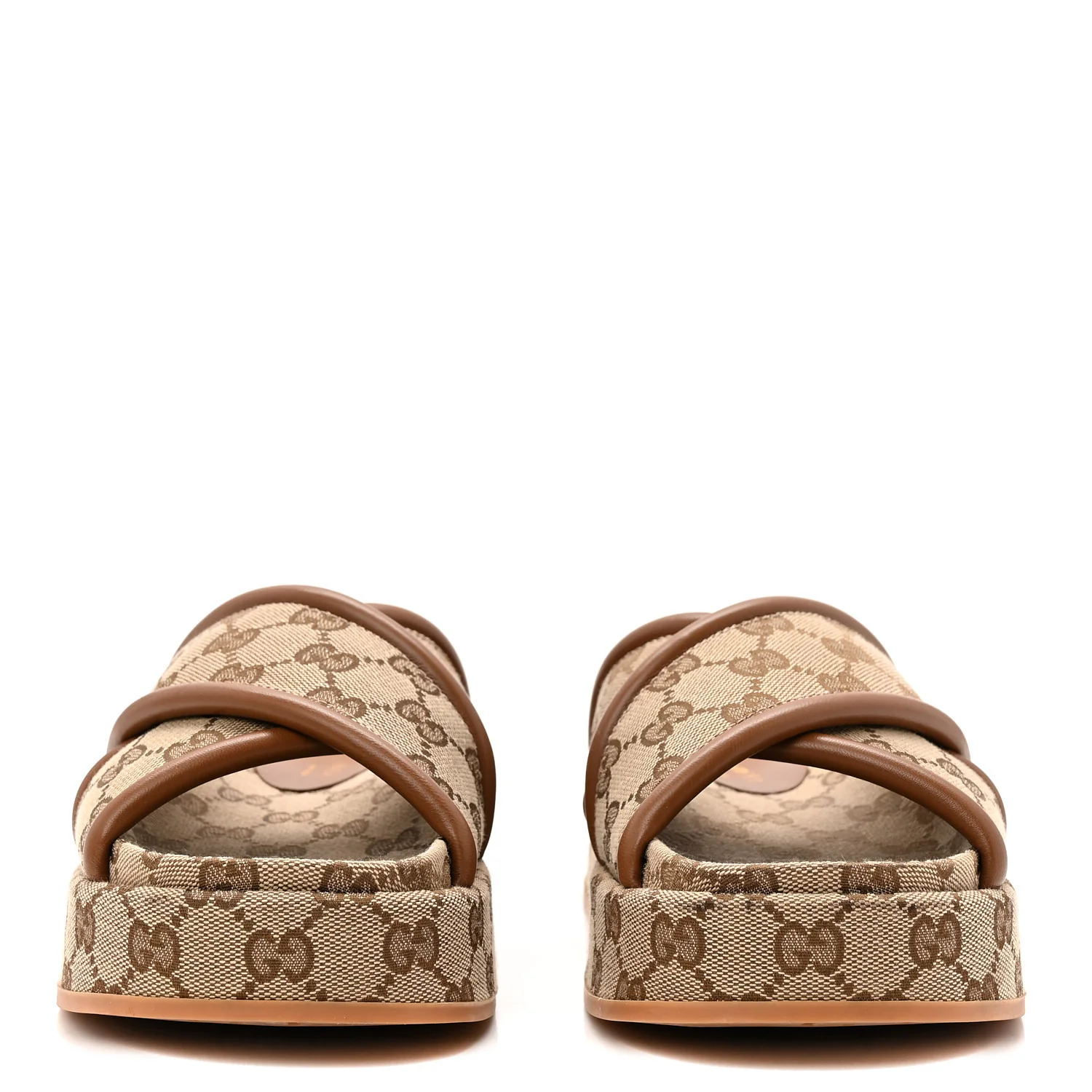 Monogram GG Calfskin Angelina Platform 55mm Slide Sandals 35 Camel Ebony - Image 3