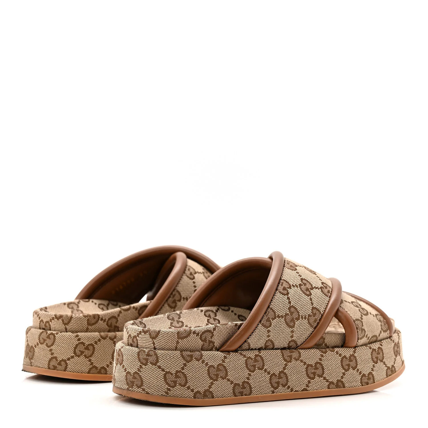Monogram GG Calfskin Angelina Platform 55mm Slide Sandals 35 Camel Ebony - Image 5