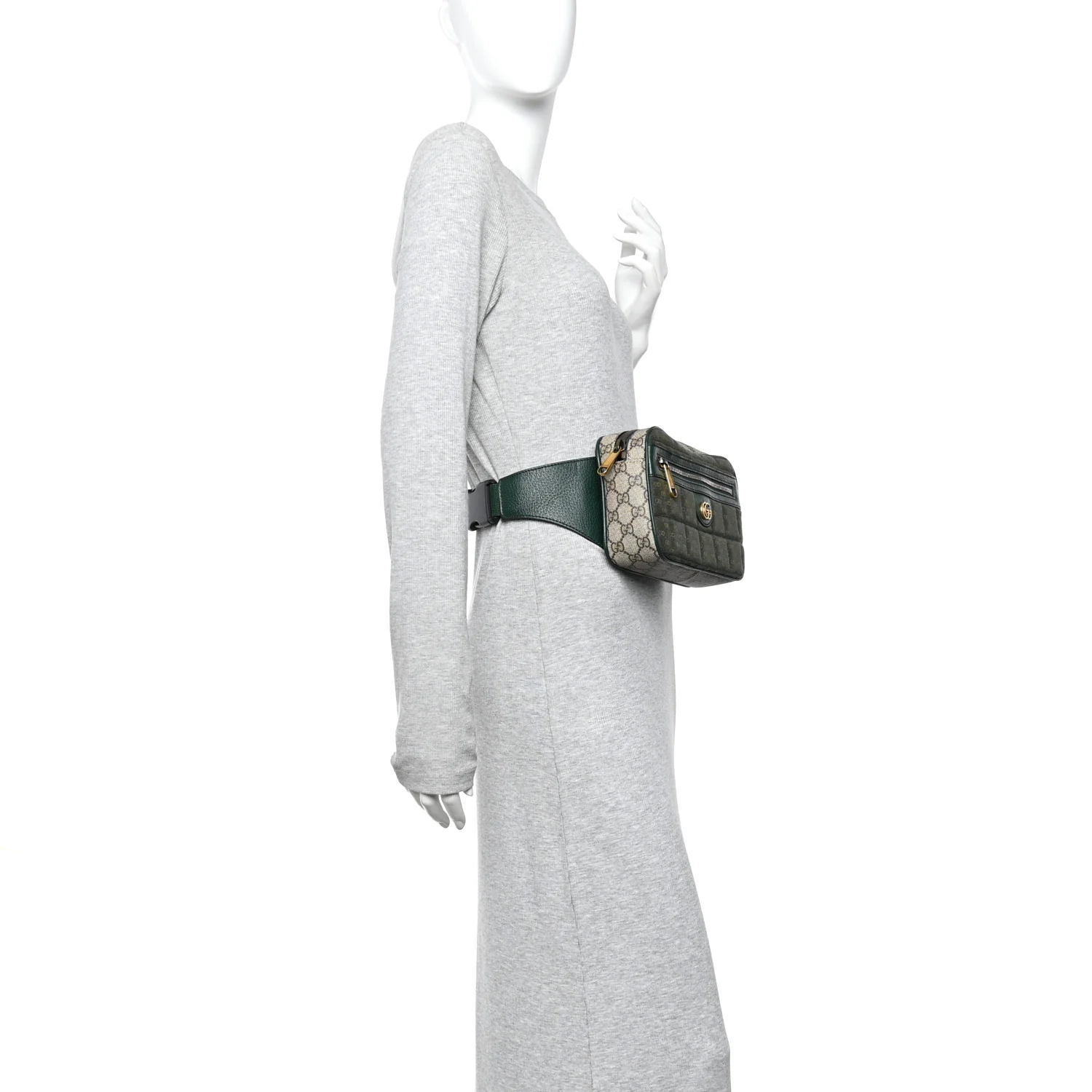 Monogram GG Mignon Textured Dollar Calfskin GG Supreme Monogram Quilted Mini GG Belt Bag Green Beige Ebony - Image 2