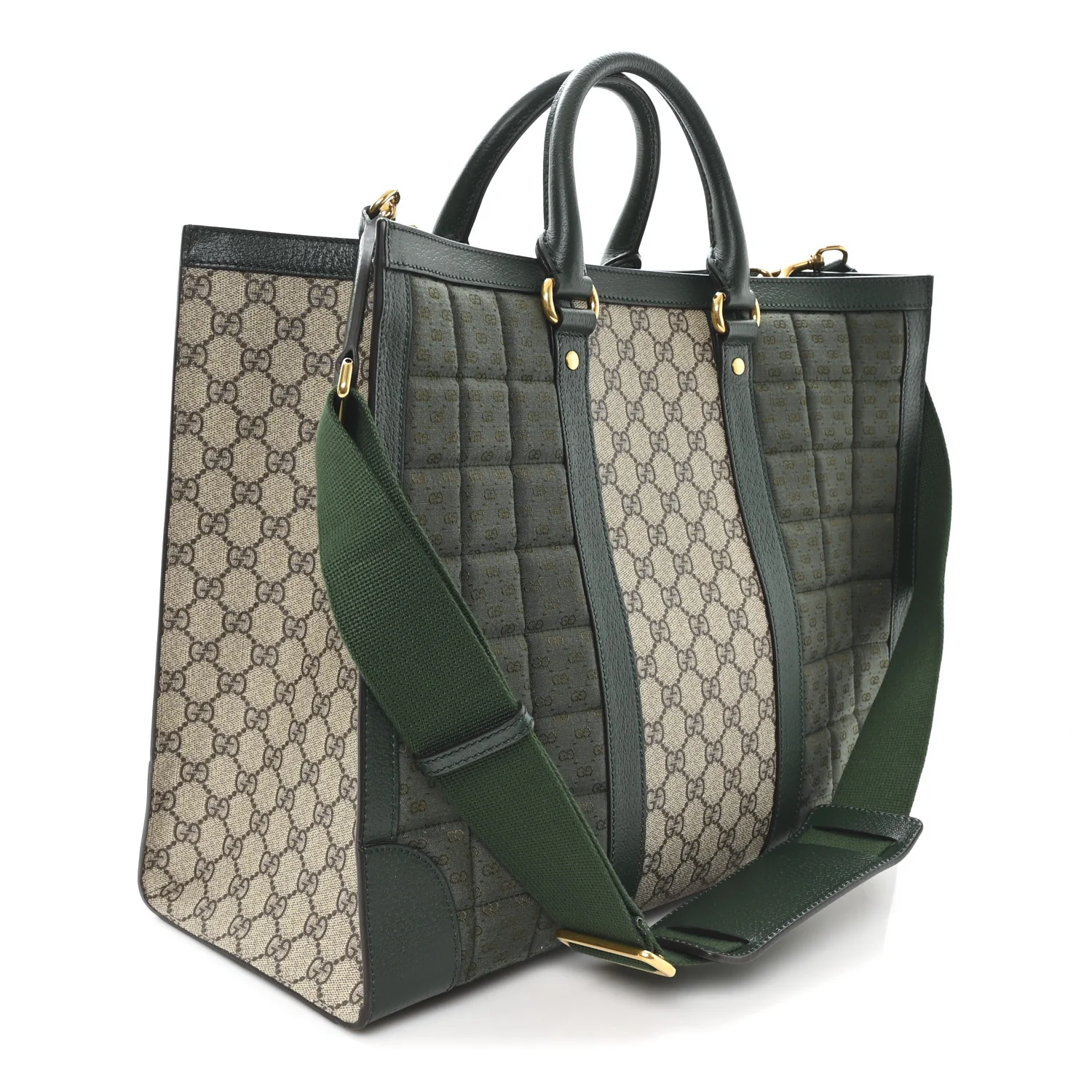 Monogram GG Mignon Textured Dollar Calfskin GG Supreme Monogram Quilted Mini GG Large Tote Bag Green Beige Ebony - Image 3