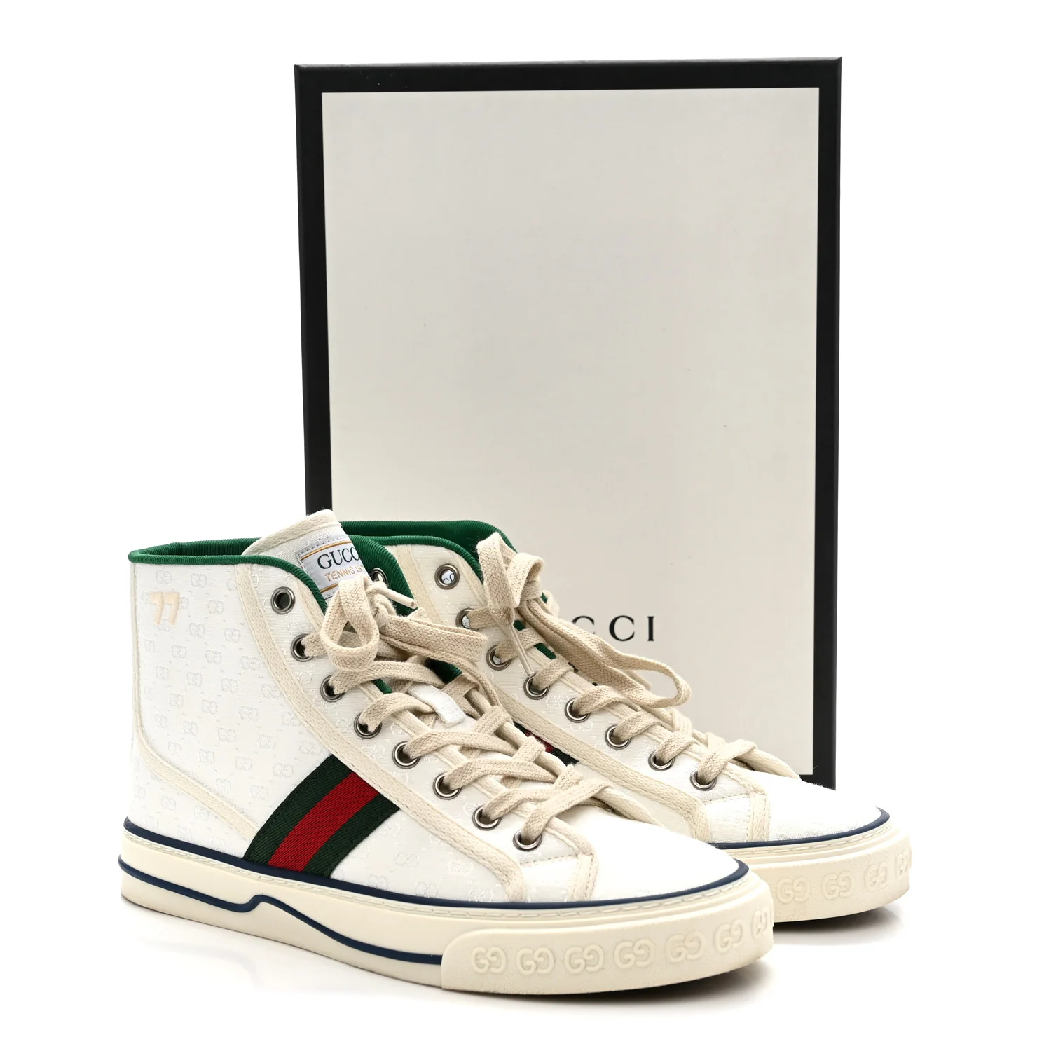 Monogram GG Mignon Web Womens 1977 Tennis High Top Sneakers 37 White - Image 9