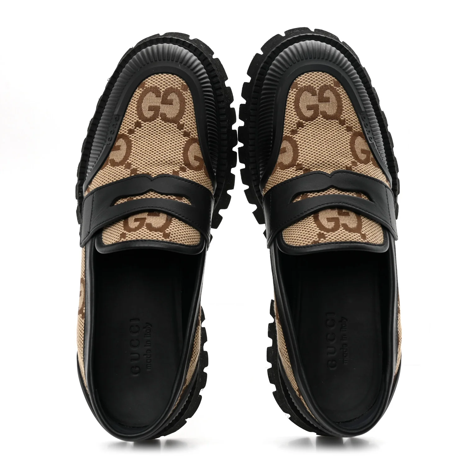 Monogram Jumbo GG Miro Soft Calfskin Mens Lug Sole Loafers 8.5 Camel Ebony Black - Image 2