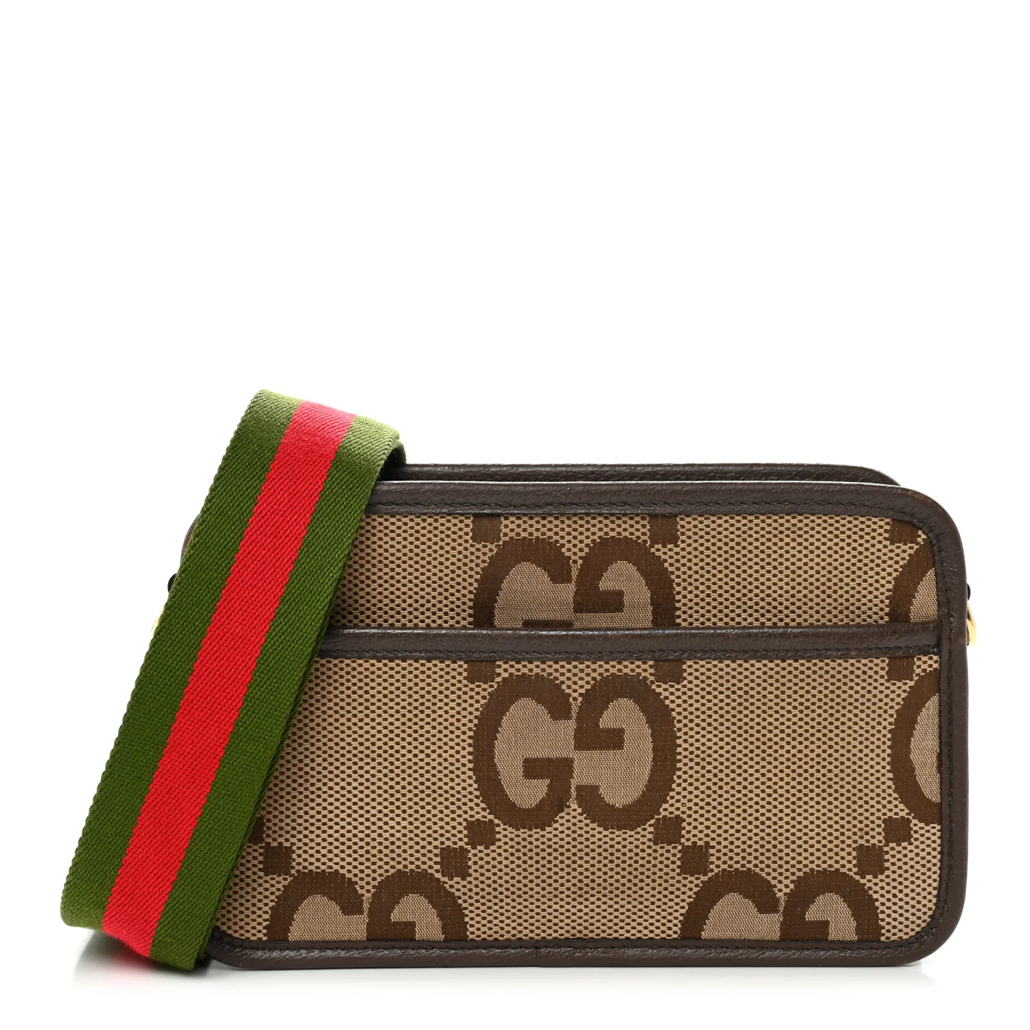 Monogram Jumbo GG Textured Dollar Calfskin Web Mini Crossbody Bag Camel Ebony New Acero