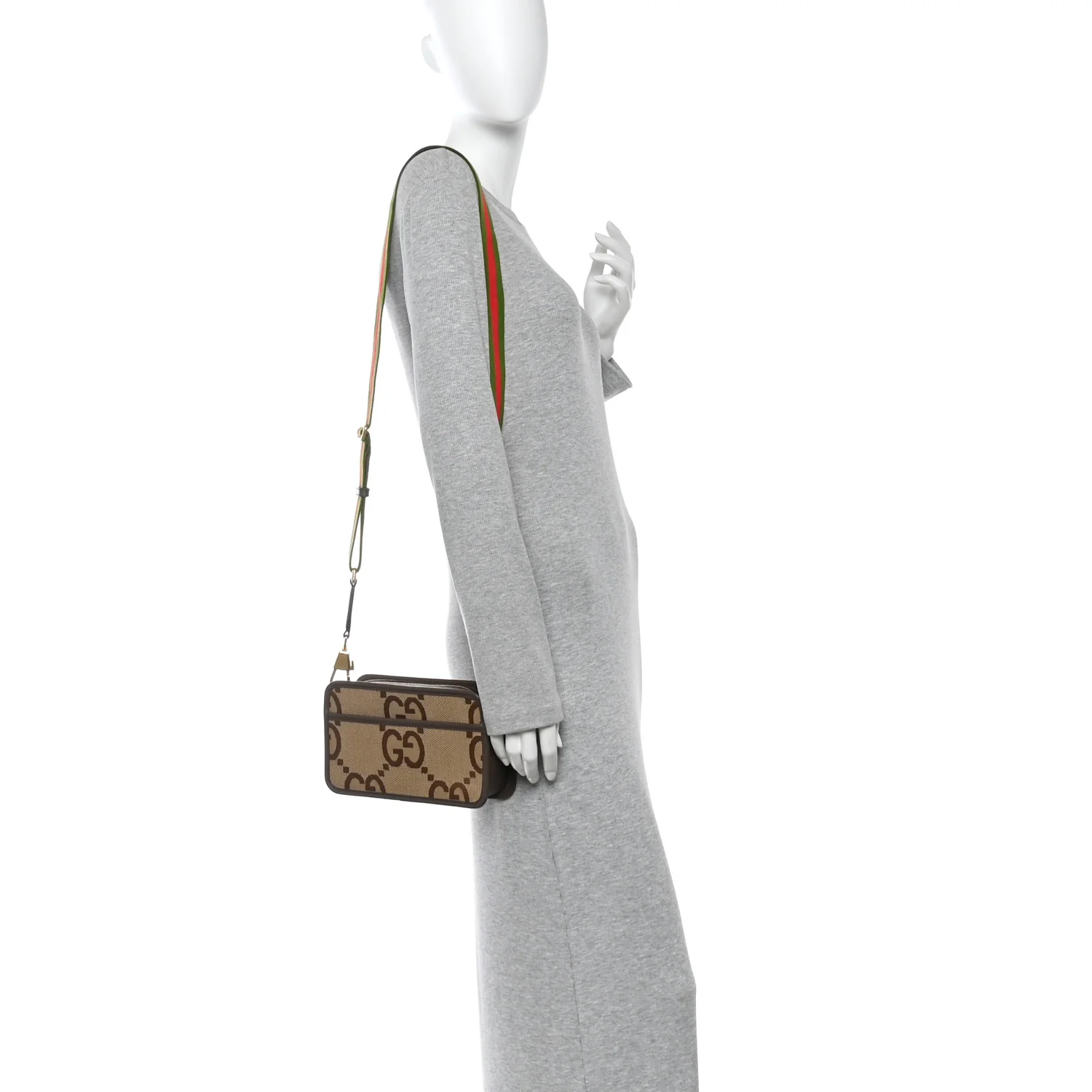 Monogram Jumbo GG Textured Dollar Calfskin Web Mini Crossbody Bag Camel Ebony New Acero - Image 2