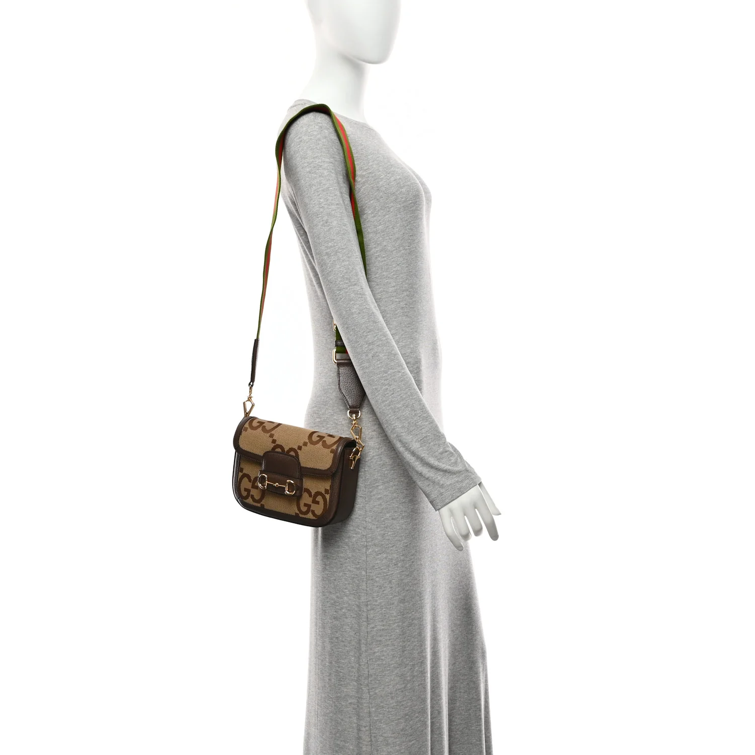 Monogram Jumbo GG Textured Dollar Calfskin Web Mini Horsebit 1955 Shoulder Bag Camel Ebony New Acero - Image 2