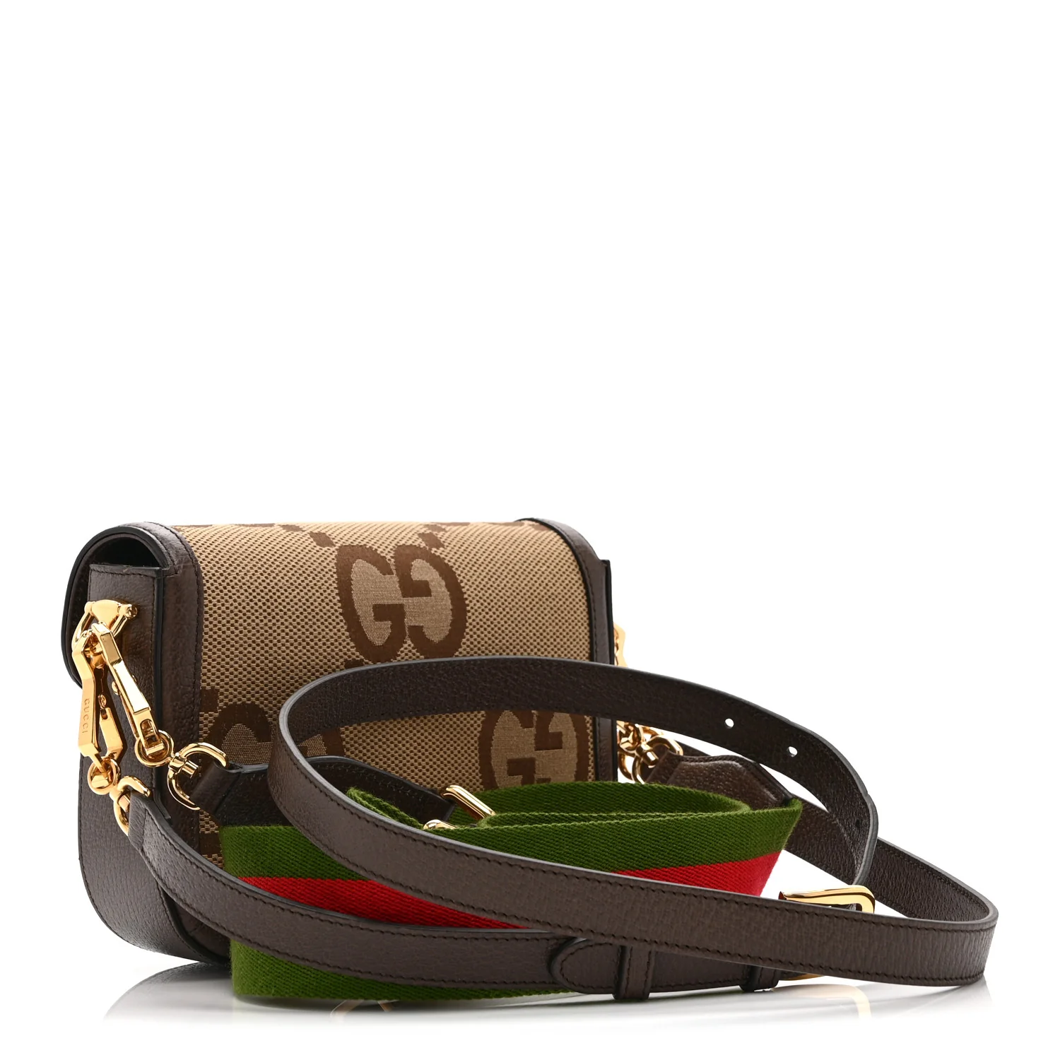 Monogram Jumbo GG Textured Dollar Calfskin Web Mini Horsebit 1955 Shoulder Bag Camel Ebony New Acero - Image 3