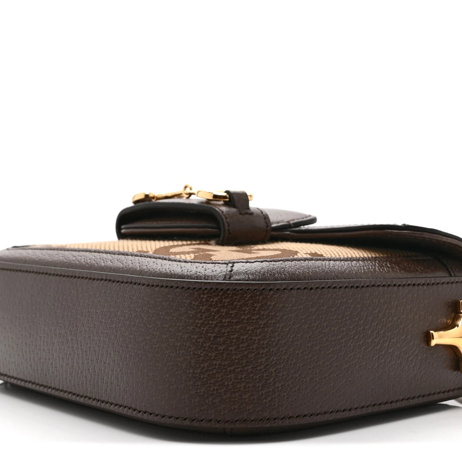 Monogram Jumbo GG Textured Dollar Calfskin Web Mini Horsebit 1955 Shoulder Bag Camel Ebony New Acero - Image 11