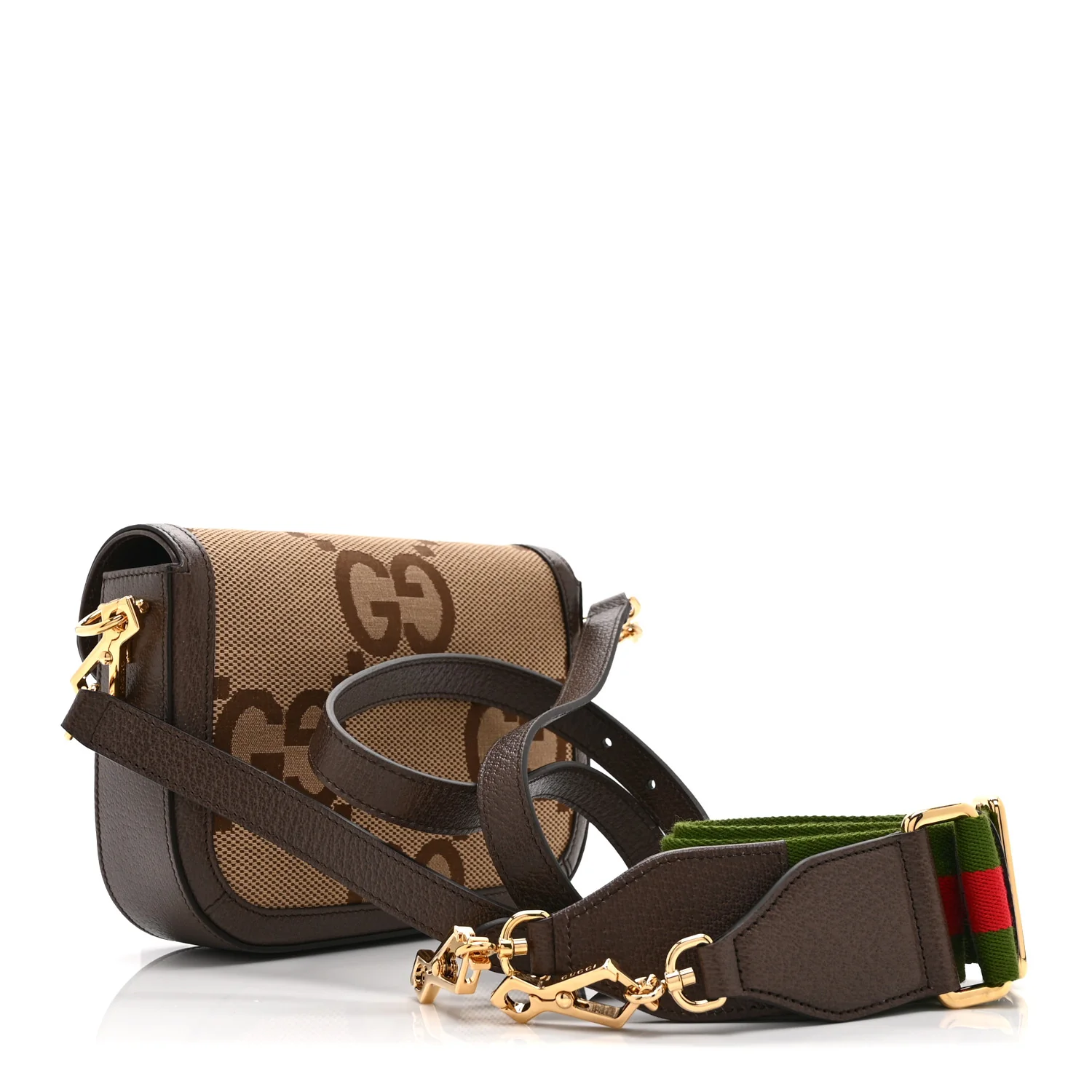 Monogram Jumbo GG Textured Dollar Calfskin Web Mini Horsebit 1955 Shoulder Bag Camel Ebony New Acero - Image 3