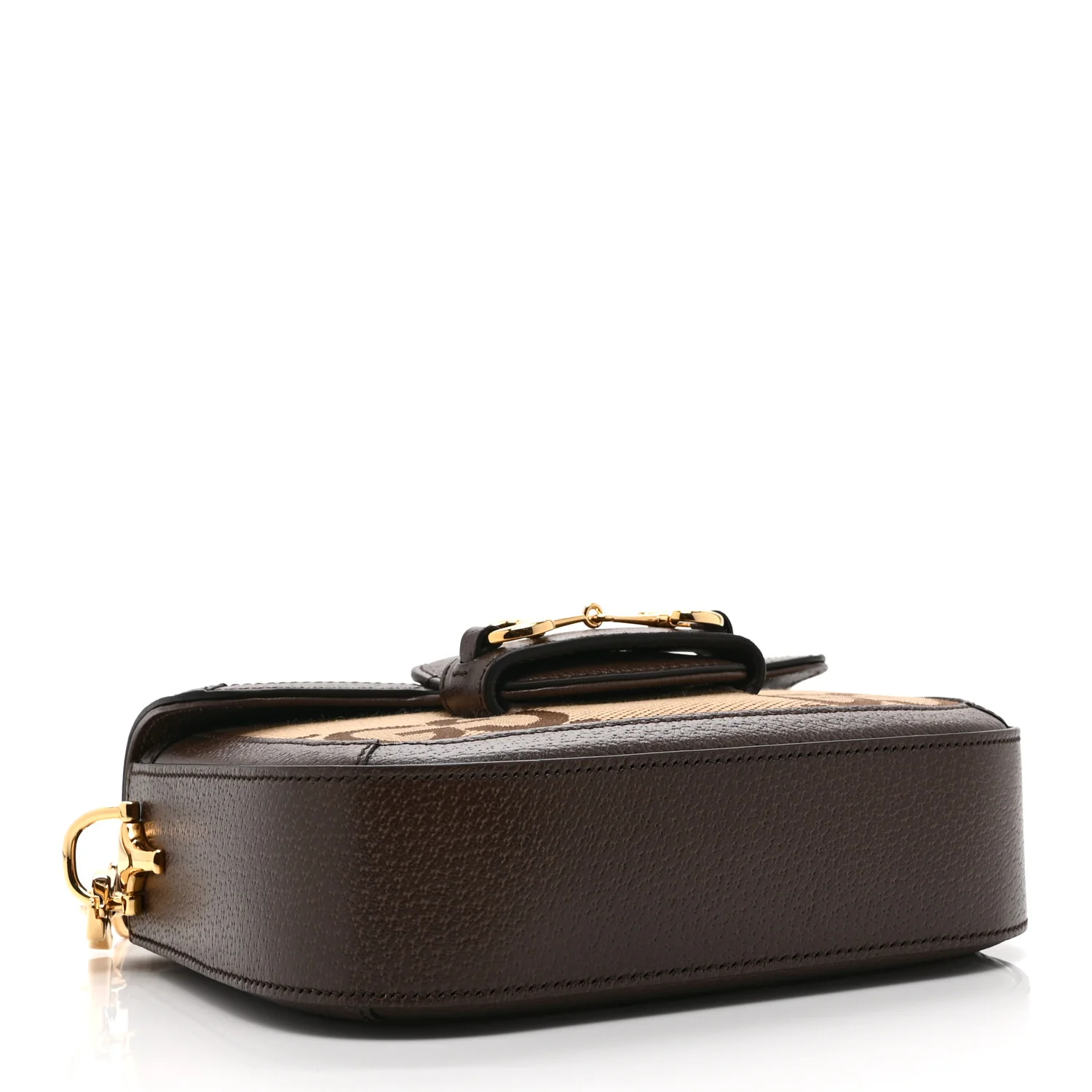 Monogram Jumbo GG Textured Dollar Calfskin Web Mini Horsebit 1955 Shoulder Bag Camel Ebony New Acero - Image 4