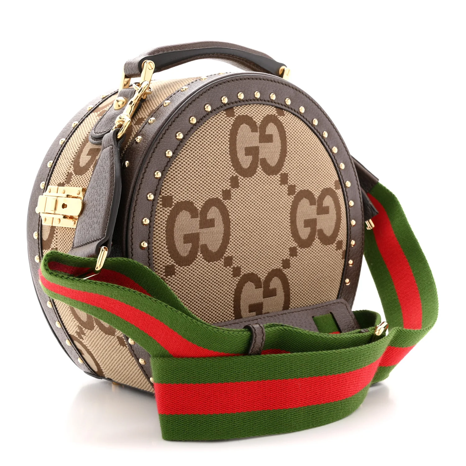 Monogram Jumbo GG Textured Dollar Calfskin Web Mini Savoy Hat Box Camel Ebony New Acero - Image 3