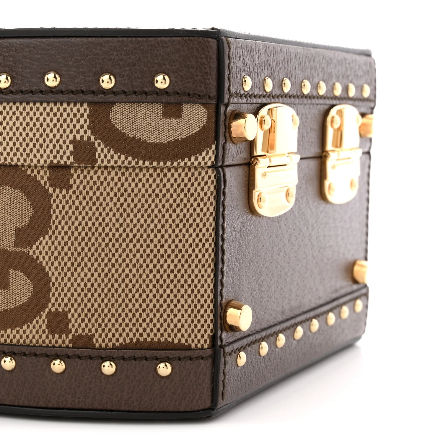 Monogram Jumbo GG Textured Dollar Calfskin Web Mini Savoy Hat Box Camel Ebony New Acero - Image 8