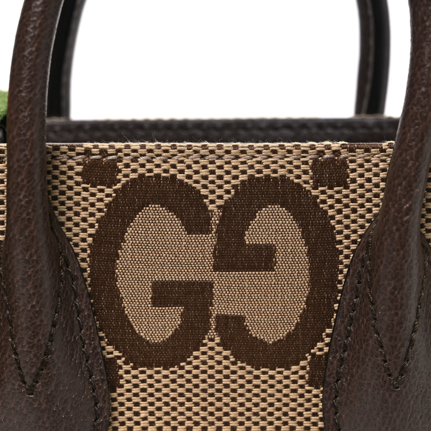 Monogram Jumbo GG Textured Dollar Calfskin Web Mini Vertical Tote Camel Ebony New Acero - Image 8