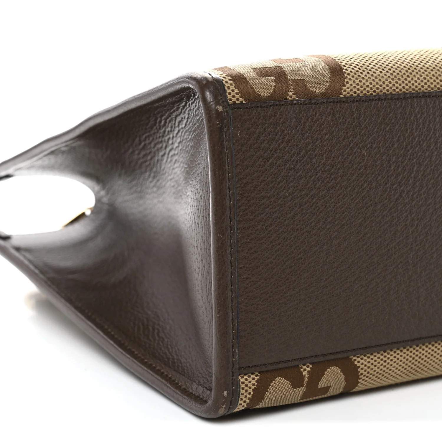 Monogram Jumbo GG Textured Dollar Calfskin Web Small Tote Bag Camel Ebony New Acero - Image 9
