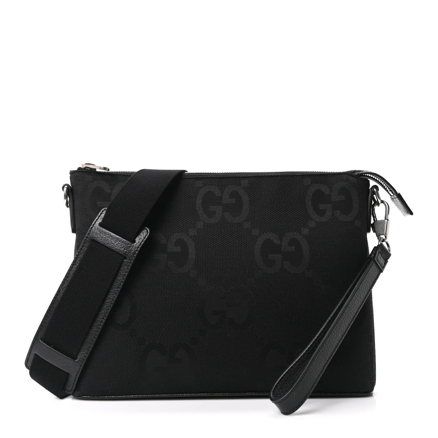 Monogram Jumbo GG Textured Dollar Calfskin Wristlet Messenger Bag Black